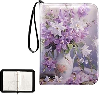 Purple Flower Waterproof Trading Card Binder,400-Pocket Trading Album Display Holder,Display Case with Card Sleeves Set for Soccer Card,Gaming Cards,and Other TCG 2011643