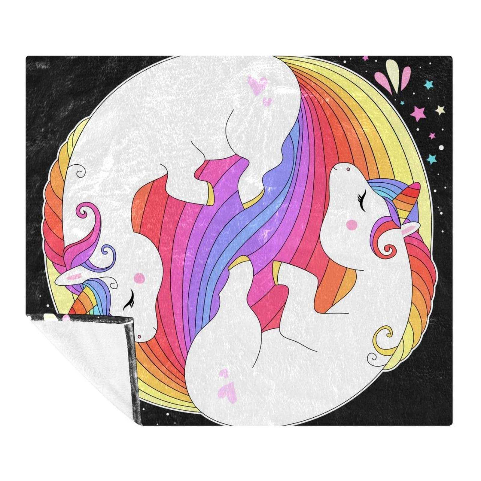 Plaid licorne et étoiles pour cocooning sur le canapé ou en voyage