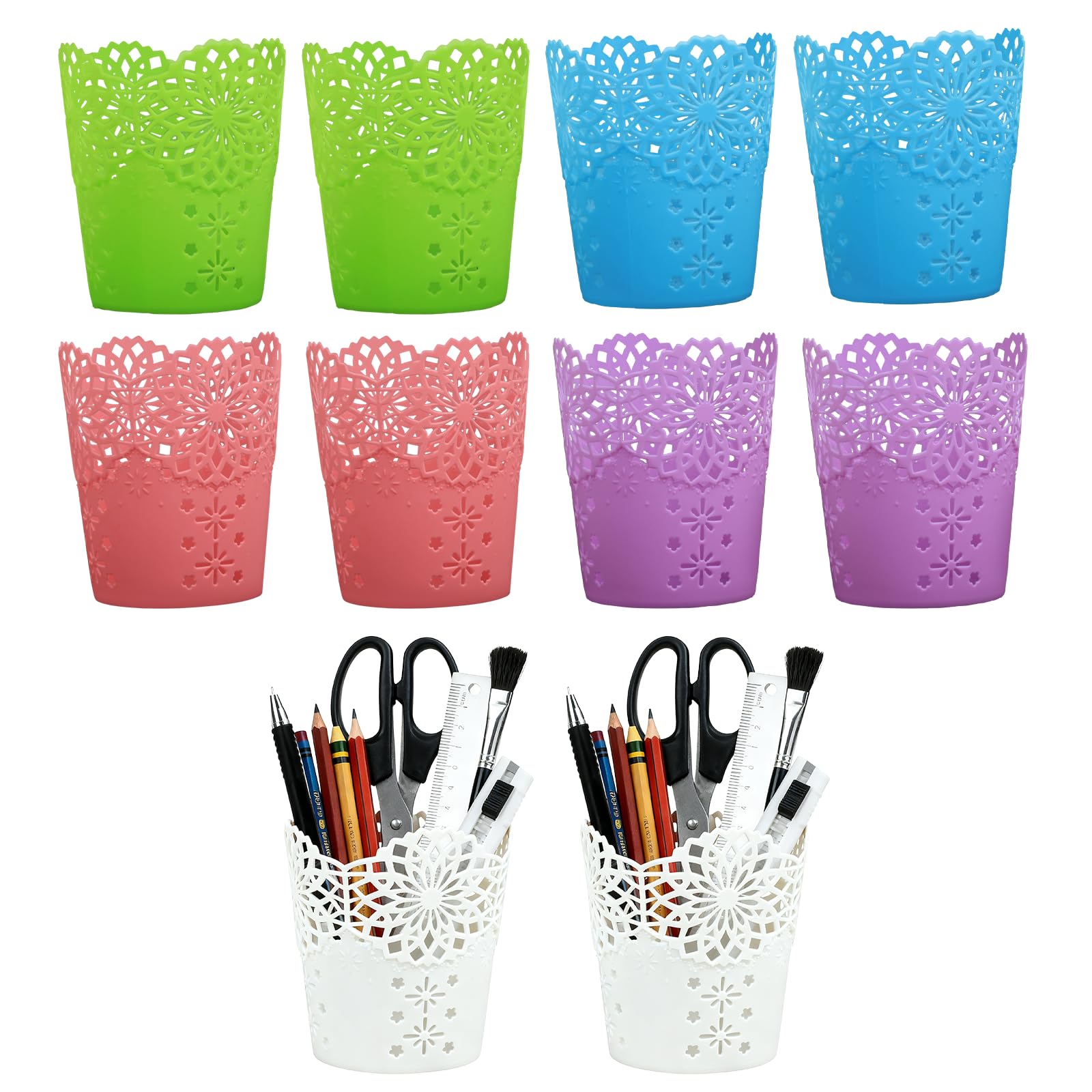 Lifreer Pen Pot, 10Pcs Hollow Flower Pencil Pots for Desk Office Storgae Organizer Makeup Brush Holder Stationary Pot Pen Pencil Holder