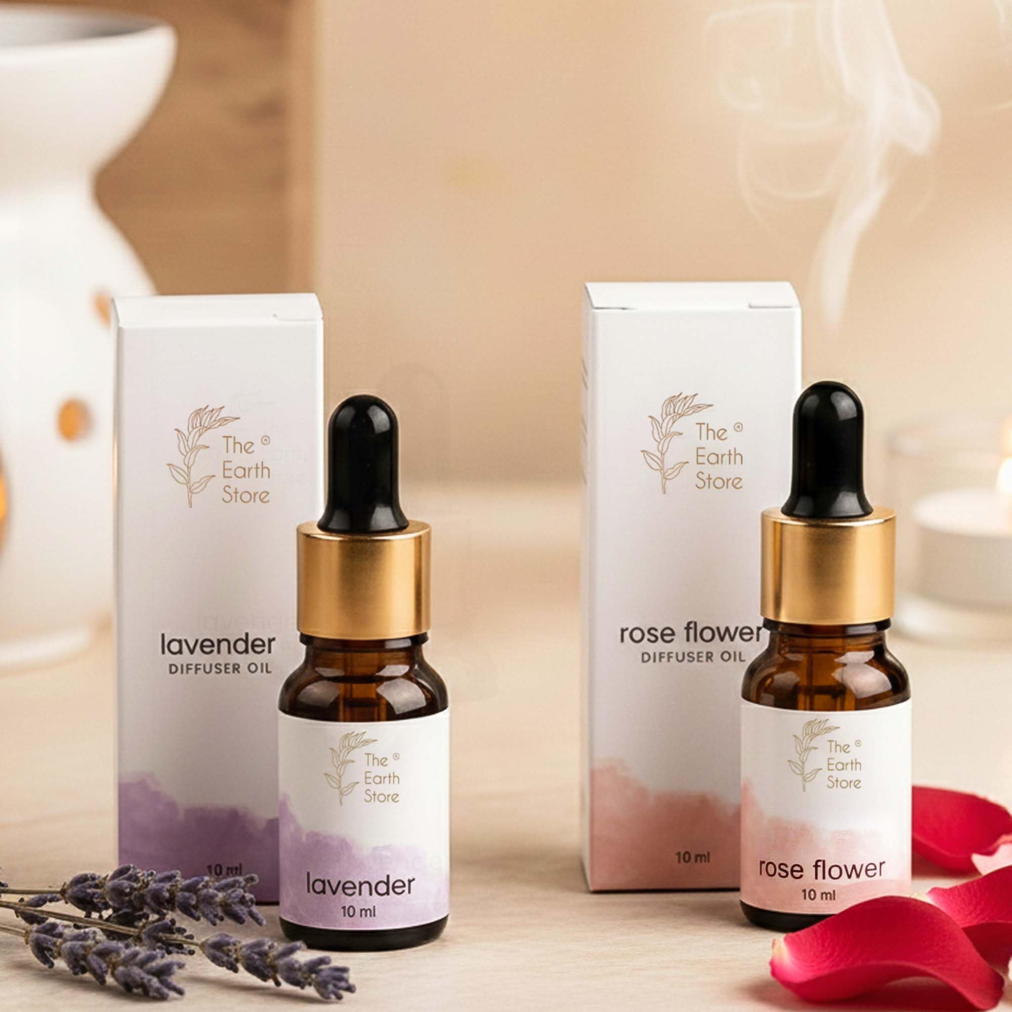 Lavender & Rose Aroma Diffuser Oil Set 10ML Each | Diffuser Oil for Home Fragrance | Fragrance Oil for Home | Office | Spa | Yoga & Meditation Areas Aroma Oil (20ML)