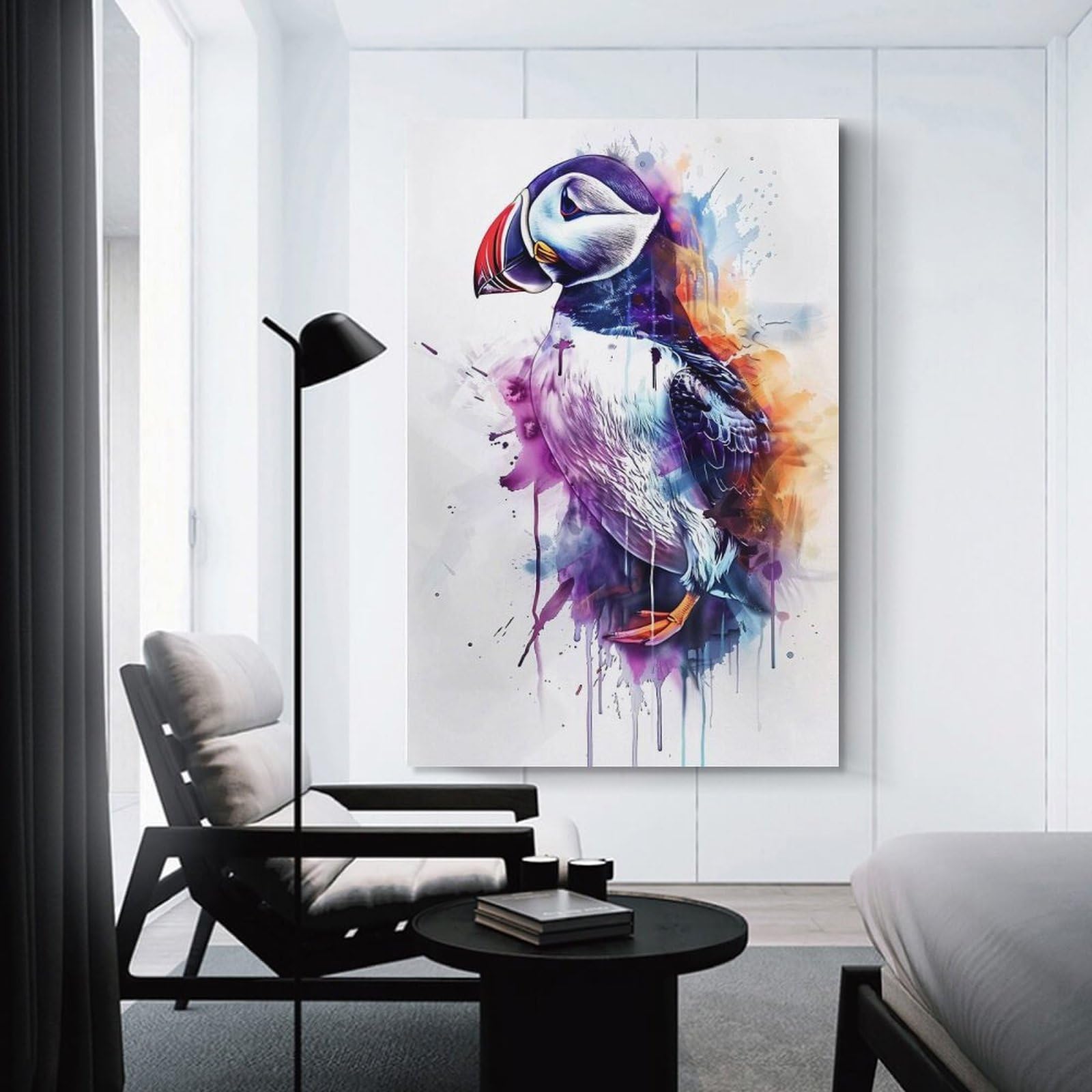 Junmoney Atlantic Puffin Watercolor Decorative Canvas Print, 12x18inch(30x45cm), for Hallway, Bedroom Or Modern Interiors, Gift Idea for Housewarming And Birthdays
