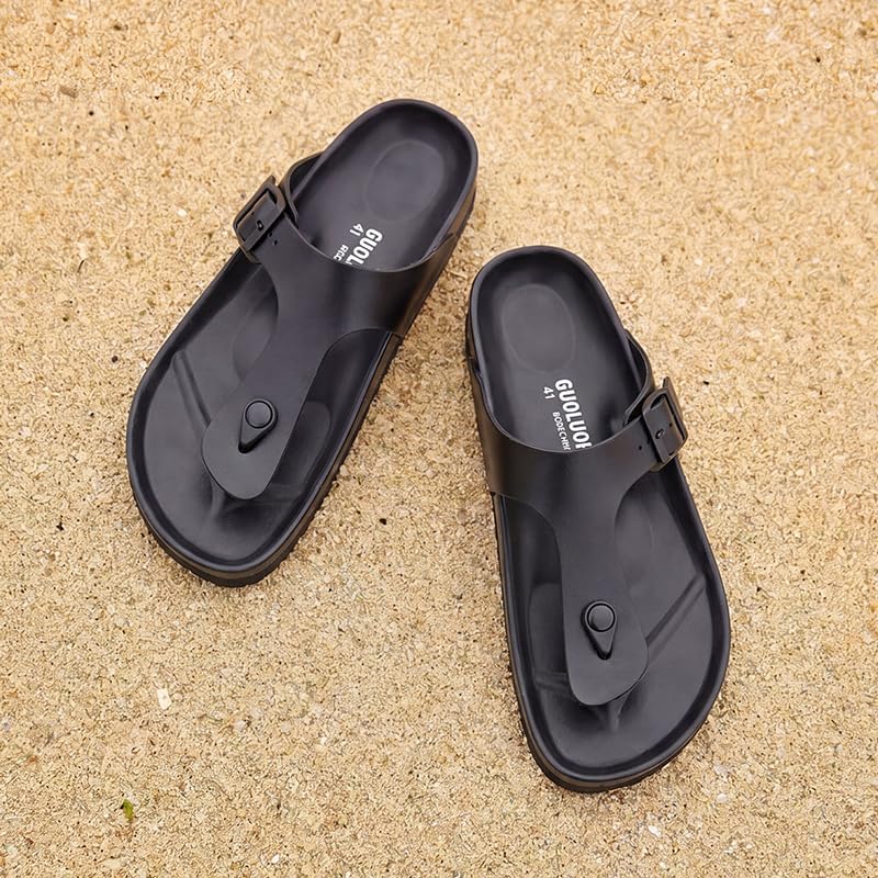 Women Arch Support Flip Flops – Adjustable | Adjustable buckle for high/low arches, relieves plantar fasciitis pain, non-slip EVA cushion sole, ideal for beach pool home.