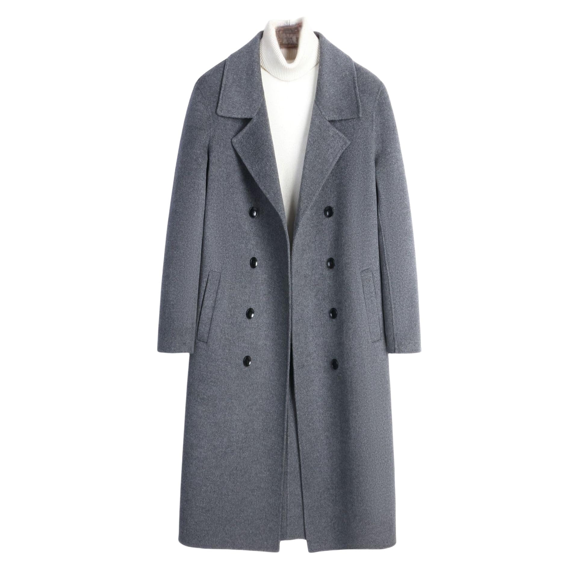Męski wełniany trencz, miękki, ciepły, trencz, dwurzędowa kurtka Peacoat, z kieszeniami, gruby, klasyczny, długi, biznesowy, na co dzień, slim fit, zimowy płaszcz, odzież wierzchnia (szary, S), szary,