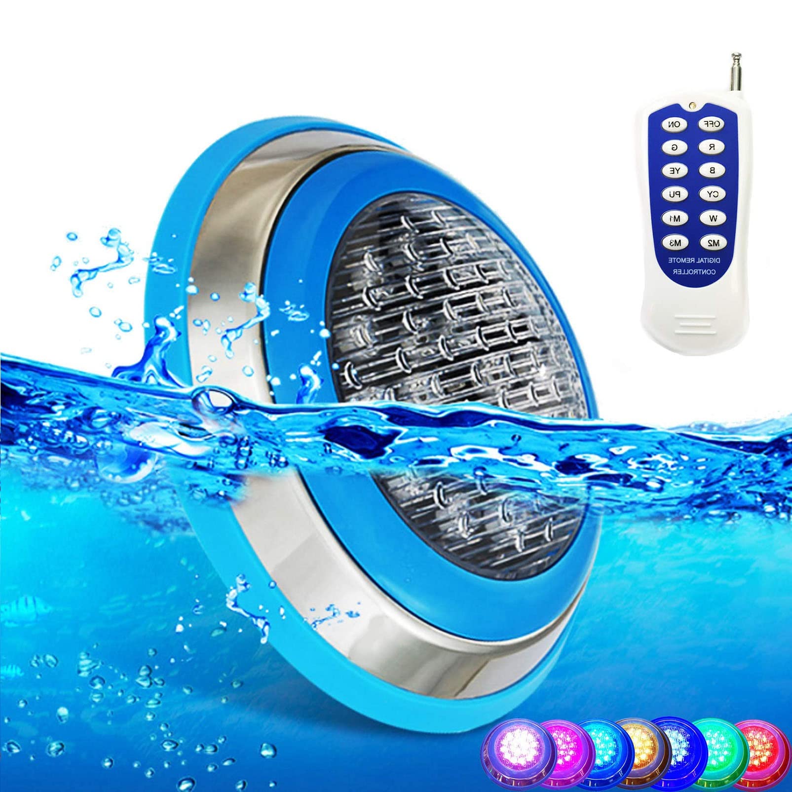 Luci da Piscina a LED subacquee, luci paesaggistiche da 24V CA, Cavo da 20 Piedi/6 m Montato in Superficie IP68 Impermeabile, Luce per Fontana Subacquea in Acciaio Inossidabile con Telecomando (Color