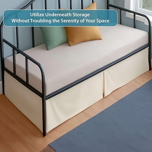 Miniatura 6 de Falda de cama plisada con esquinas divididas para sofá cama, falda plisada de color chocolate de 14 pulgadas de caída, volantes de polvo, falda de