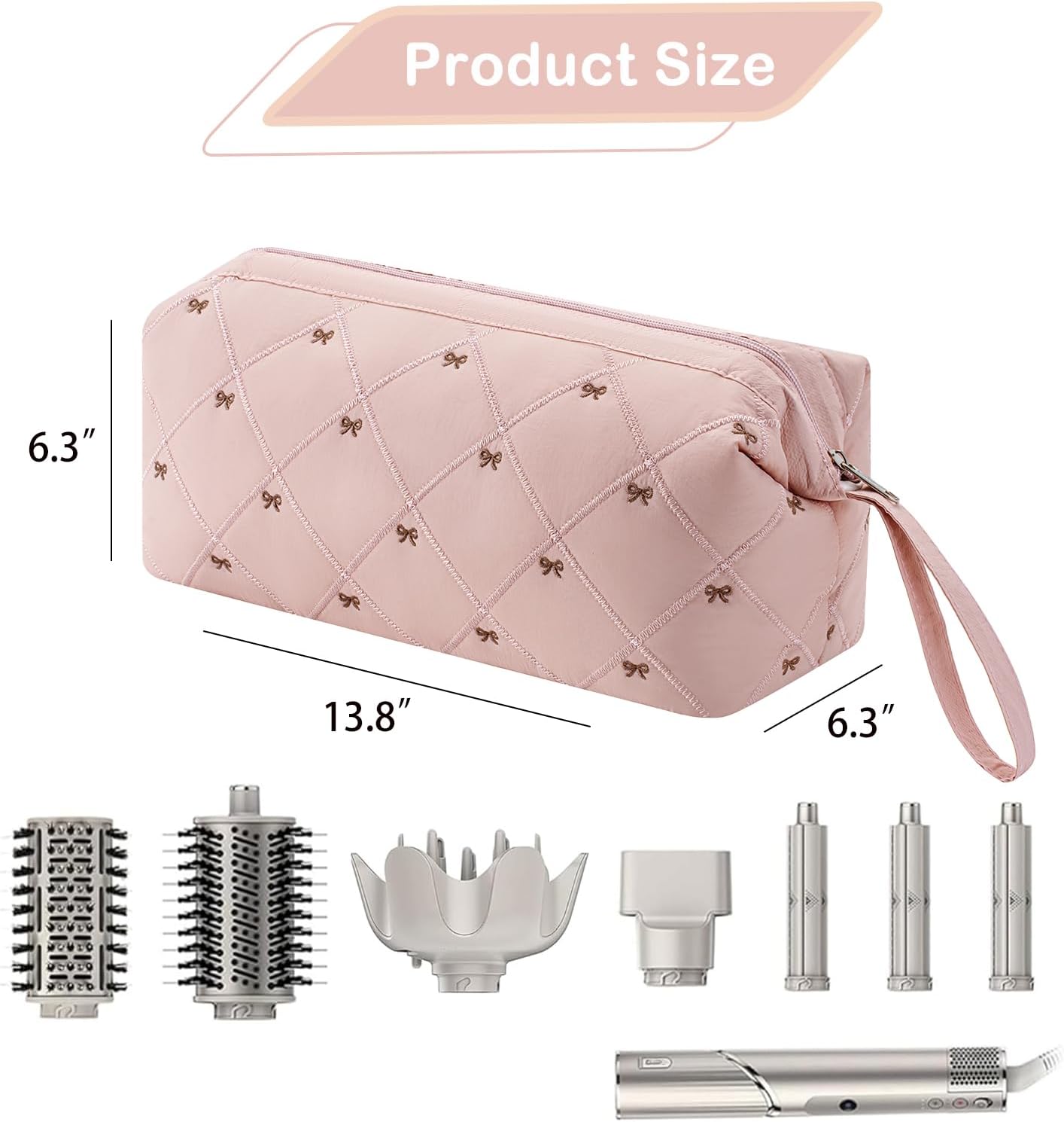 RSRSLEII Large Quilted Hair Tools Travel Bag with Bow Pattern, Pink image 2