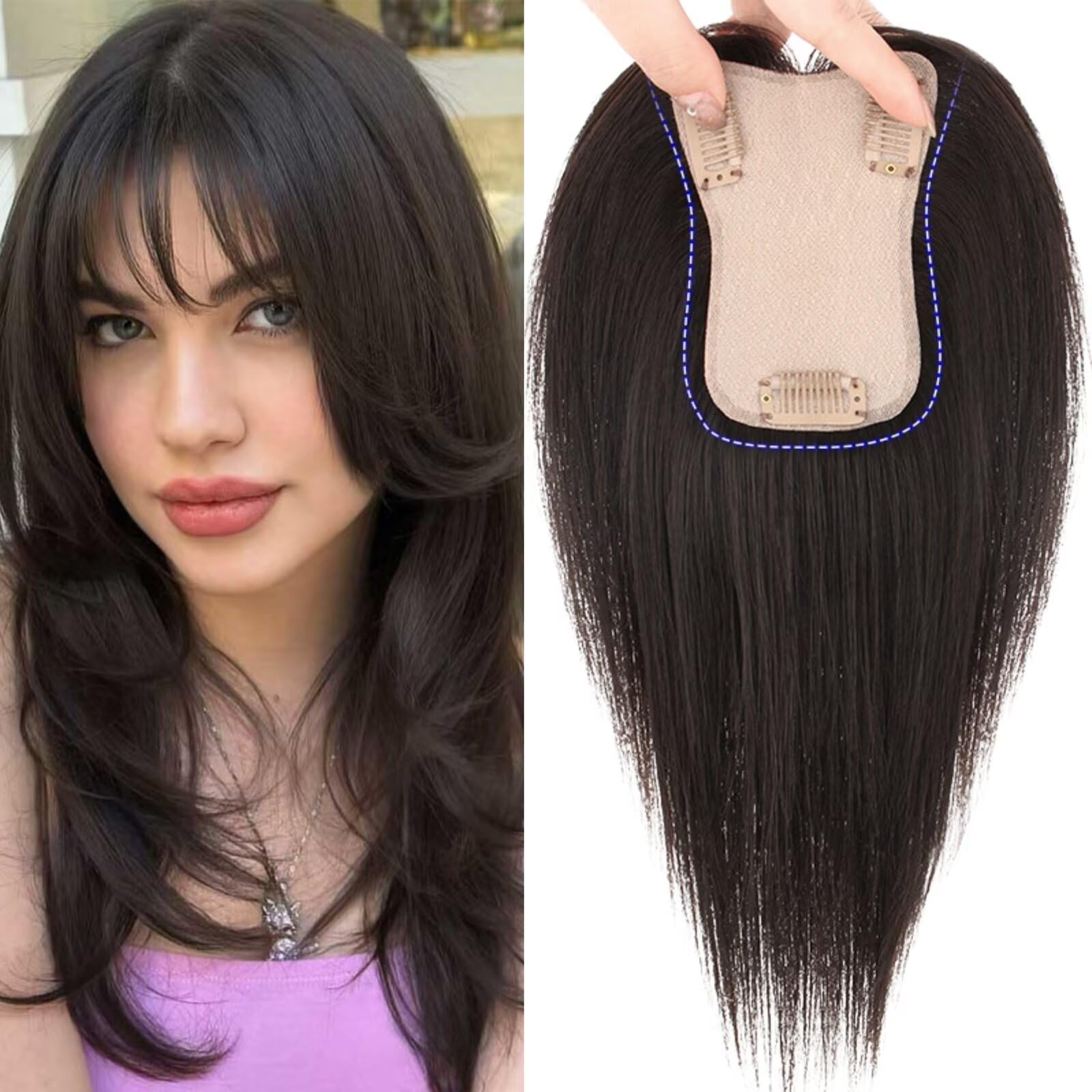 Hair Toppers for Women Real Human Hair 3.15x4.72 pulgadas con flequillo de 10 pulgadas Piel de cuero cabelludo Gran cubierta de la base del cabello o pérdida de cabello