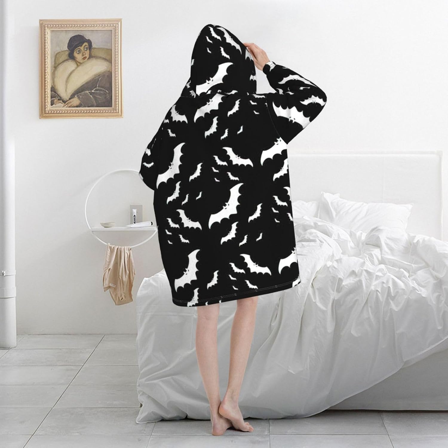 Halloween Flying Batsprint Oversized Hoodie Blanket, Super Soft Warm Comfortable Hoodie, Wearable Blanket Adult