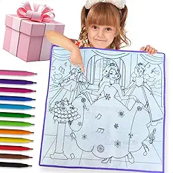 Kit Tapete Infantil Para Colorir Lavável Reutilizável com 12 Canetinhas Brinquedo Educativo Criativo Sustentável Menino Menina Coordenação Motora Criatividade Presente Natal Crianças (Princesas)