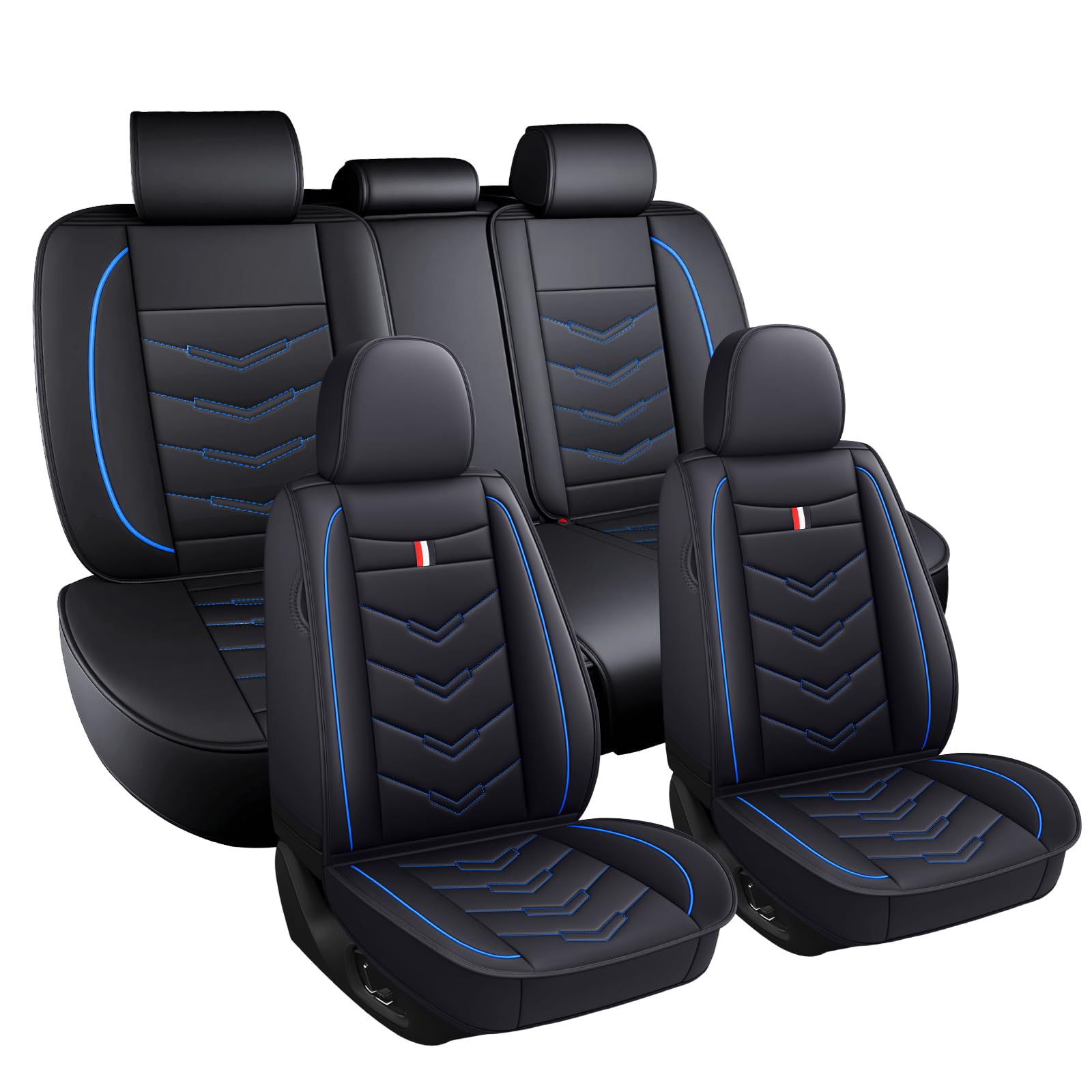 Car Seat Covers Fit for KIA Soul 2010-2025, Leather Seat Covers for Car, Waterproof Non-Slip Durable Car Seat Protector(5 Seats,Black Blue)