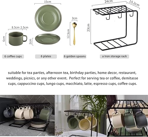 Miniatura 4 de Juego de tazas de café de 19 piezas, tazas de café de cerámica y platillo y soporte de metal, taza de café espresso de porcelana de lujo, capuchino,