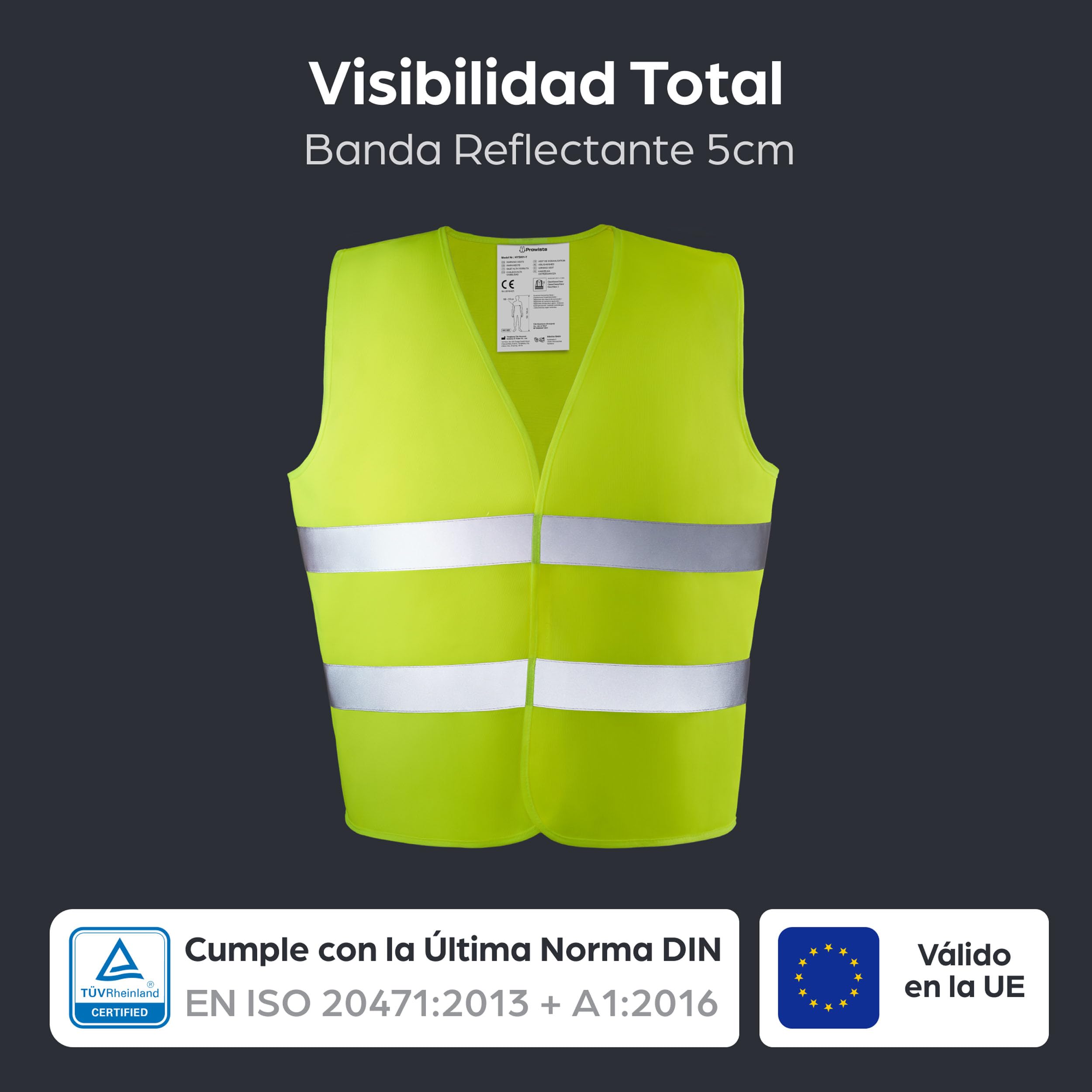 Prowiste 4 Chaleco Reflectante Homologado Set con Bolsa – Certificado EN ISO 20471, Válido en Toda Europa – Ideal para Auto, Construcción - Talla Única - Amarillo