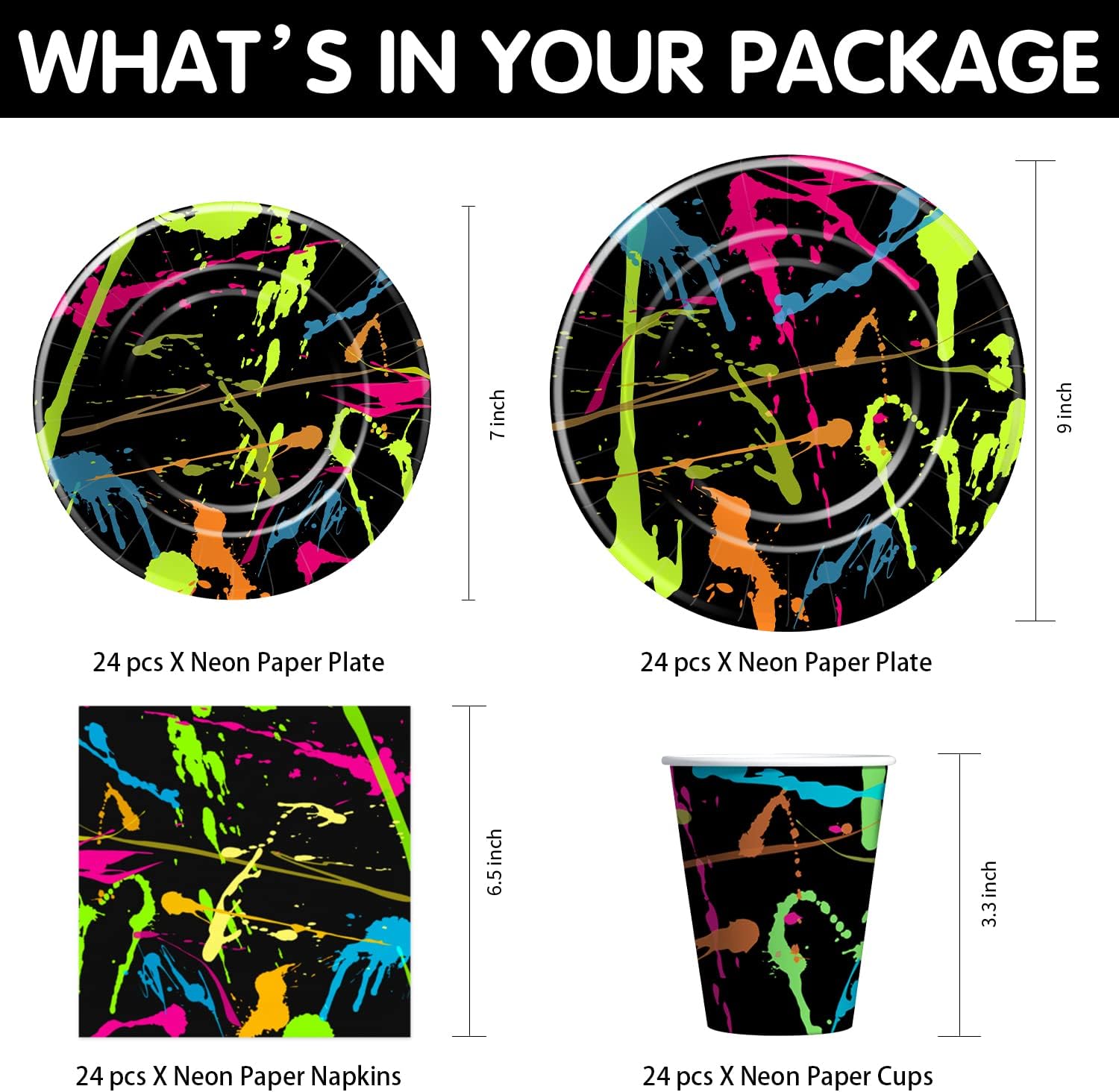 Neon Party Supplies Tableware - Glow Party Decorations Include Plate, Cup, Napkin, Tablecloth, Cutlery, Straw - Graffiti Theme Birthday Baby Shower Decorations | Serve 24