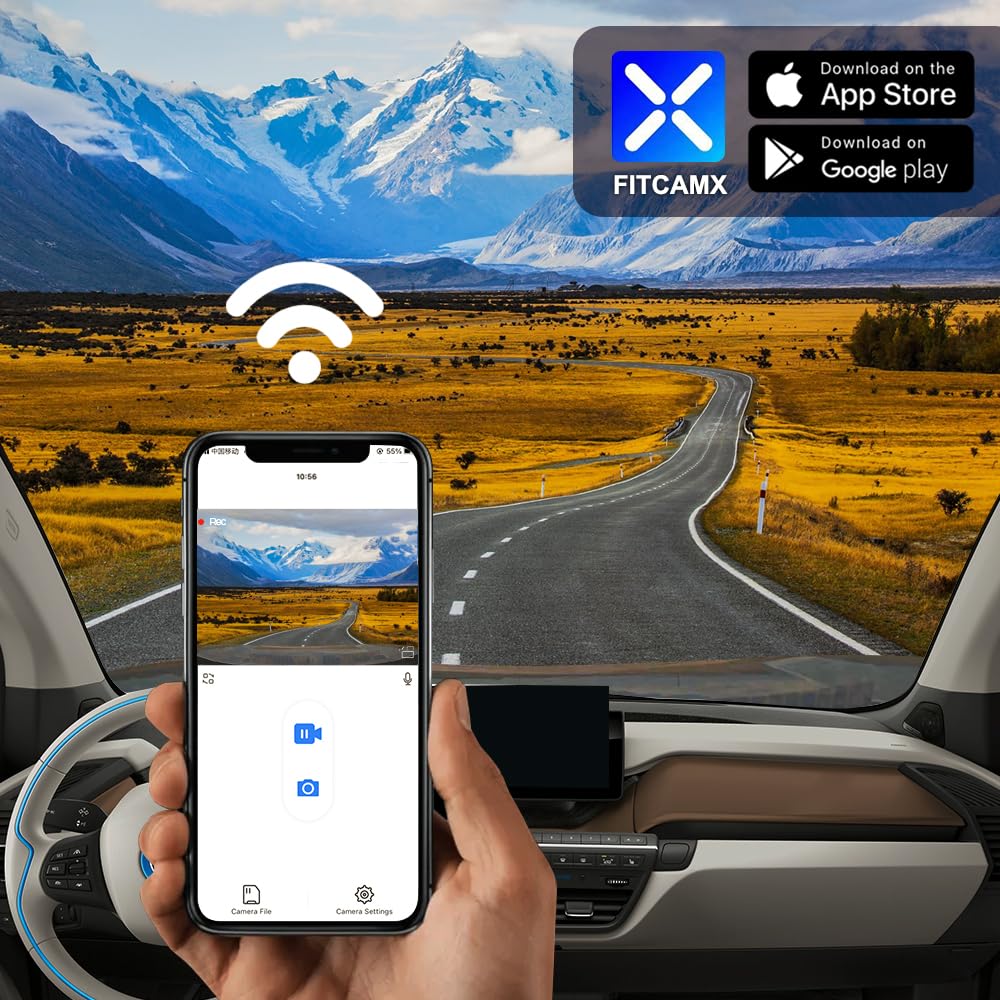 Fitcamx Dashcam 4K Compatible avec BMW i3 2018-2021 94Ah 120Ah (HD2-D6400, Length 35cm), OEM Caméra de Voiture 2160P UHD Video WiFi, G-Senseur, Enregistrement en Boucle, WDR, Plug & Play, Carte 64Go