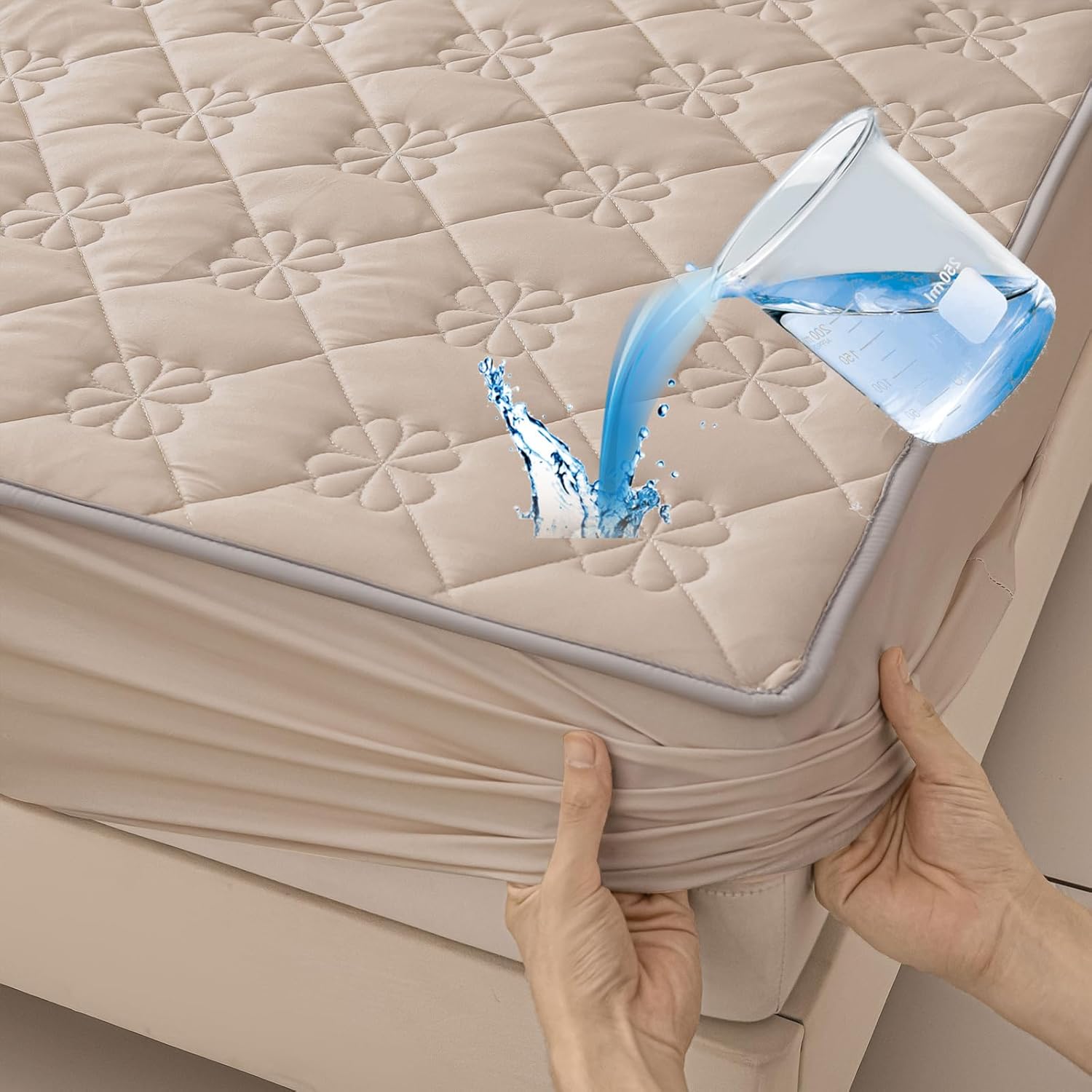 Mattress Protector Twin Size,Premium 100% Noiseless and Breathable Mattress Pad,5''-13.7'' Deep Pocket Bed Cover for Home, Dorm & Bedroom(Khaki, Twin39 x75) Khaki Twin