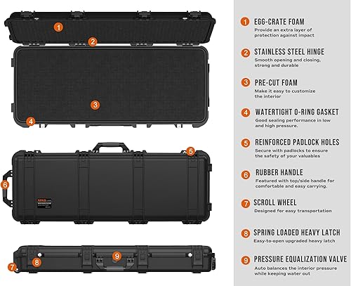 Miniatura 16 de RPNB Funda para rifle táctico, funda rígida para todo tipo de clima con ruedas y espuma cúbica totalmente personalizable, funda rígida impermeable