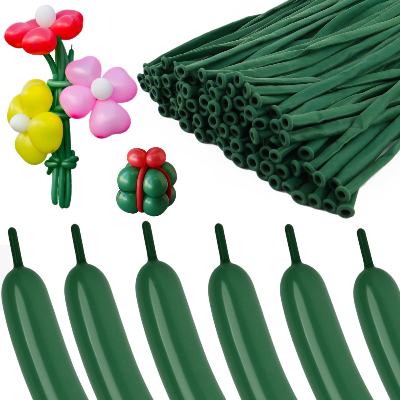 260 Balloons for Balloon Animals, 100Pcs Thick Latex Long Skinny Balloons Twisting for Clowns, Tying Balloon Arches & Party Decorations (Dark Green)