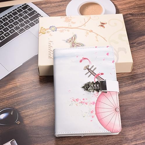 Miniatura 3 de JunShop Diario creativo con bloqueo de contraseña, diario de bloqueo digital, bloc de notas, diario combinado con cerradura A5 (estilo 8)