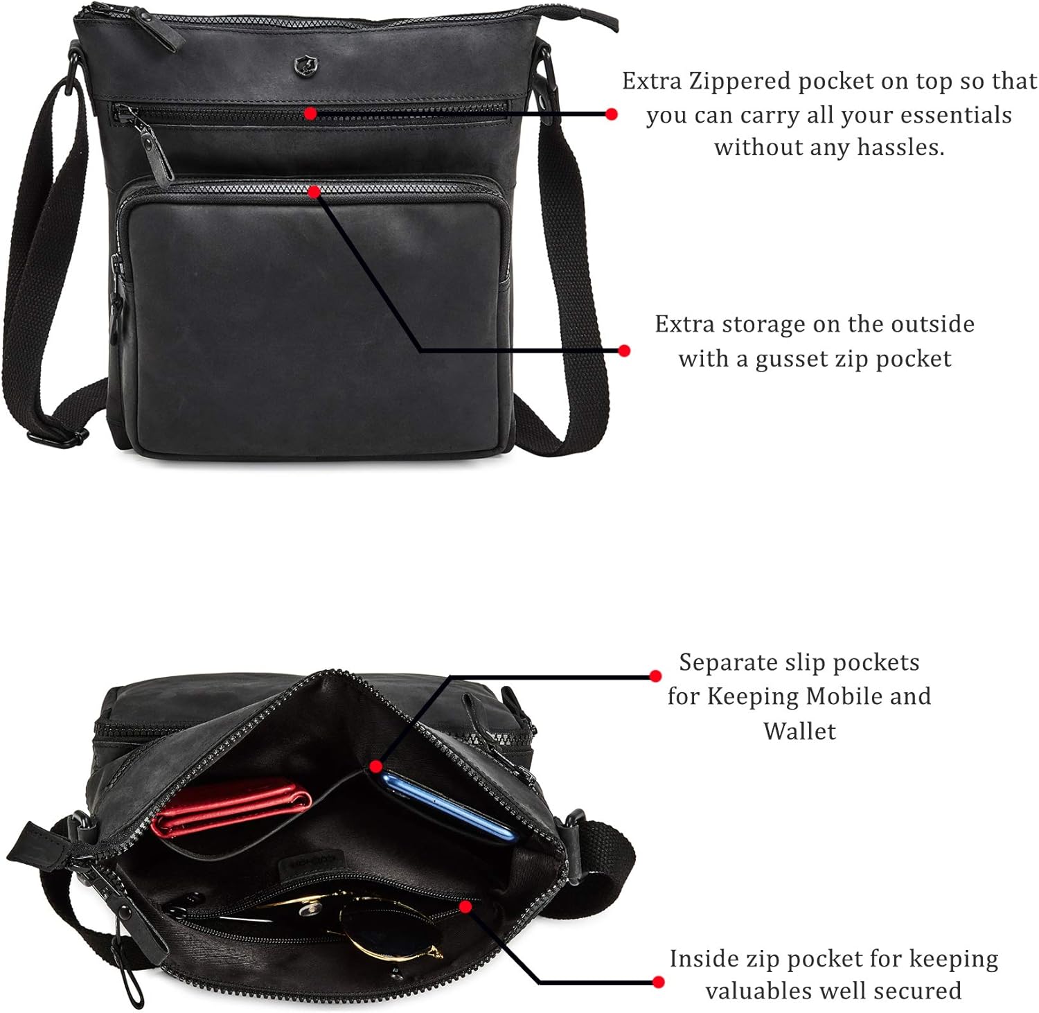 Crossbody Bags for Women Real Leather Purse Handmade Vintage Crossover Shoulder Pocketbook | Handmade, Vintage, Crossover - Image 2