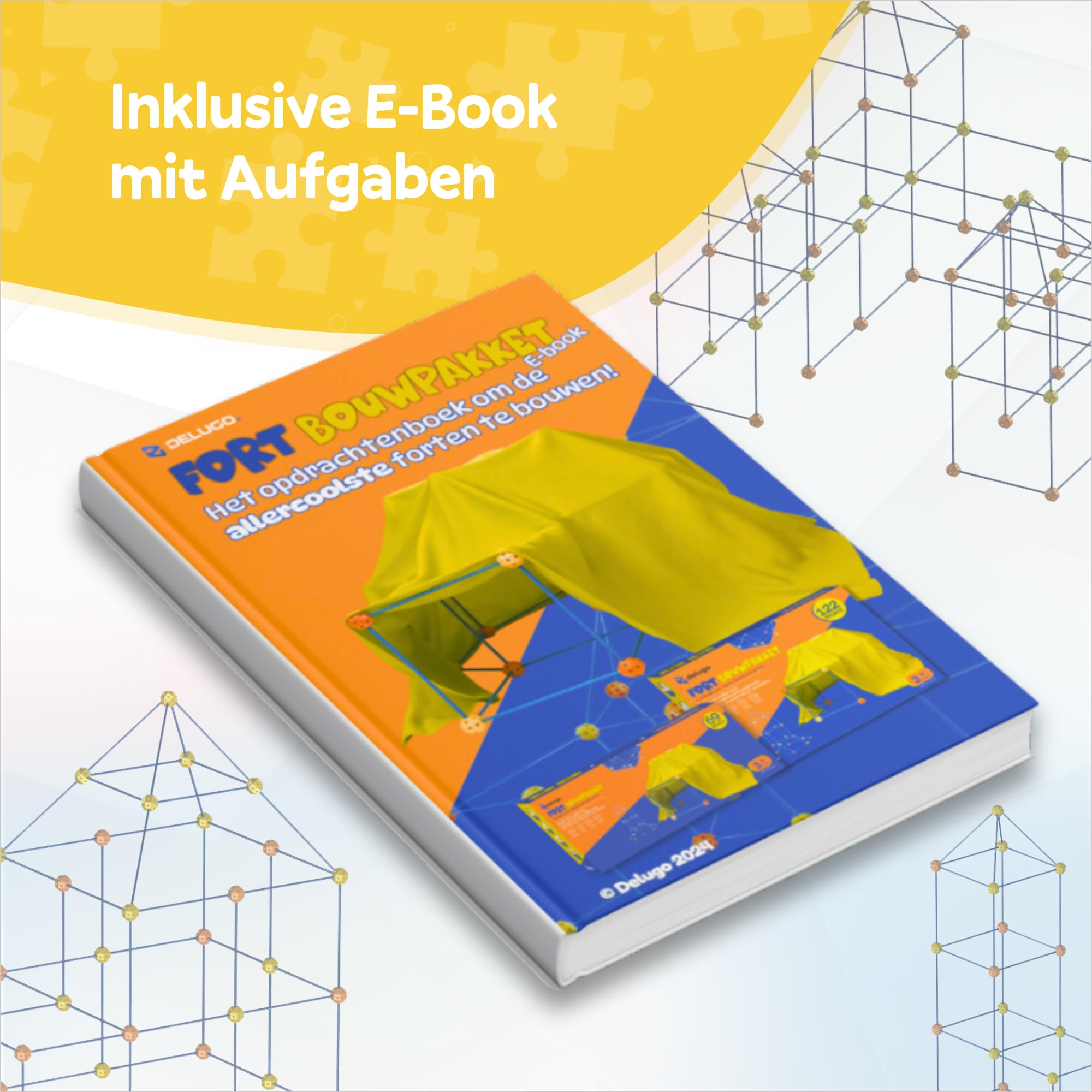 Fort Bausatz XL für Kinder, 122-teiliges Stecksystem mit 76 Stäben & 46 Steckbällen, Höhle Bauen Set für Indoor & Outdoor, Konstruktionsspielzeug ab 5 Jahren, Inkl. Tasche & E-Book mit Bauideen