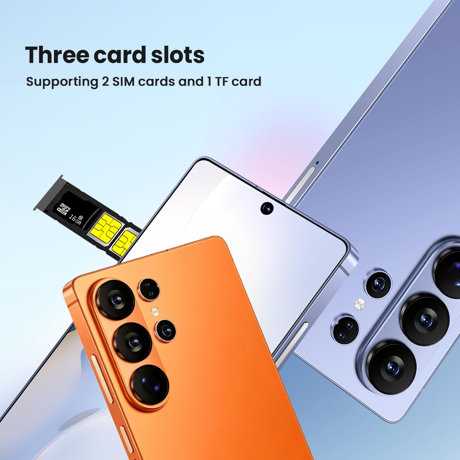 FANNOU Handy freischalten, Android-Handy mit 4G-Netzwerk, 6,6-Zoll-Bildschirm, 3 GB RAM + 16 GB ROM/TF-Karte 256 GB, Dual-SIM, Dual-Kamera, geeignet für Anfänger (orange)