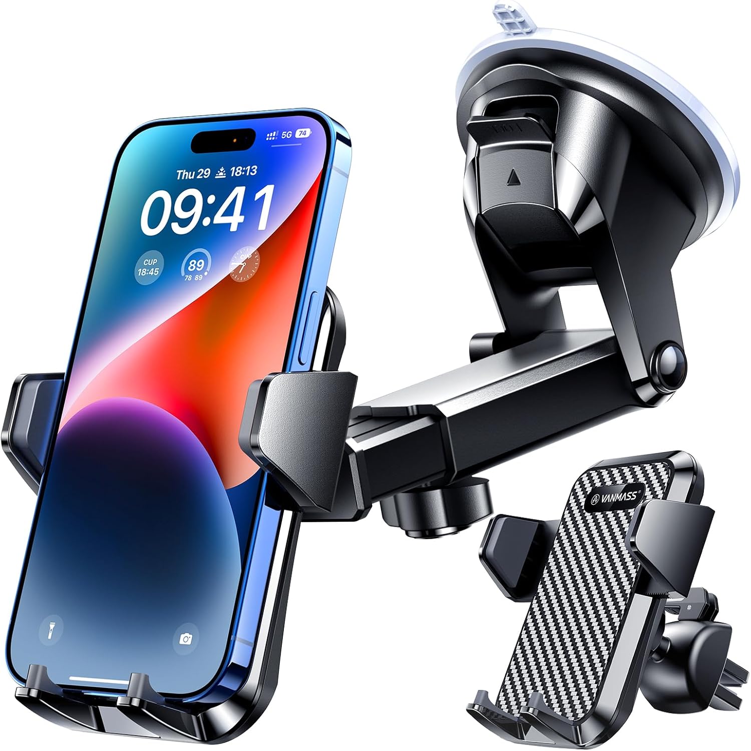 VANMASS [85+LBS Strongest Suction & Clip] Upgrade Car Phone Holder [Patent & Safety Certs] Ultimate Cell Mount Truck Stand Cradle for Dashboard Windshield Vent for iPhone 17 Pro Max 16 15 14 Samsung