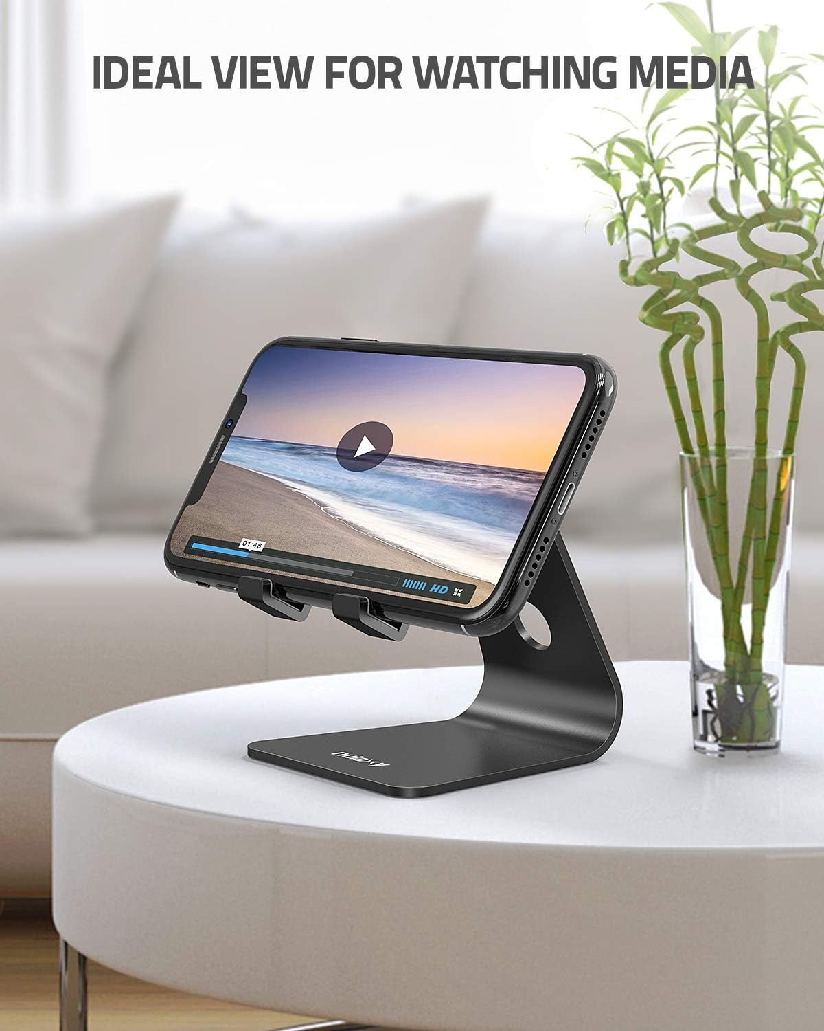 Nulaxy Adjustable Cell Phone Stand, Desk Phone Holder, Cradle, Dock Compatible with iPhone, Samsung Galaxy, Google Pixel, Nintendo Switch, All Android Phones, Black