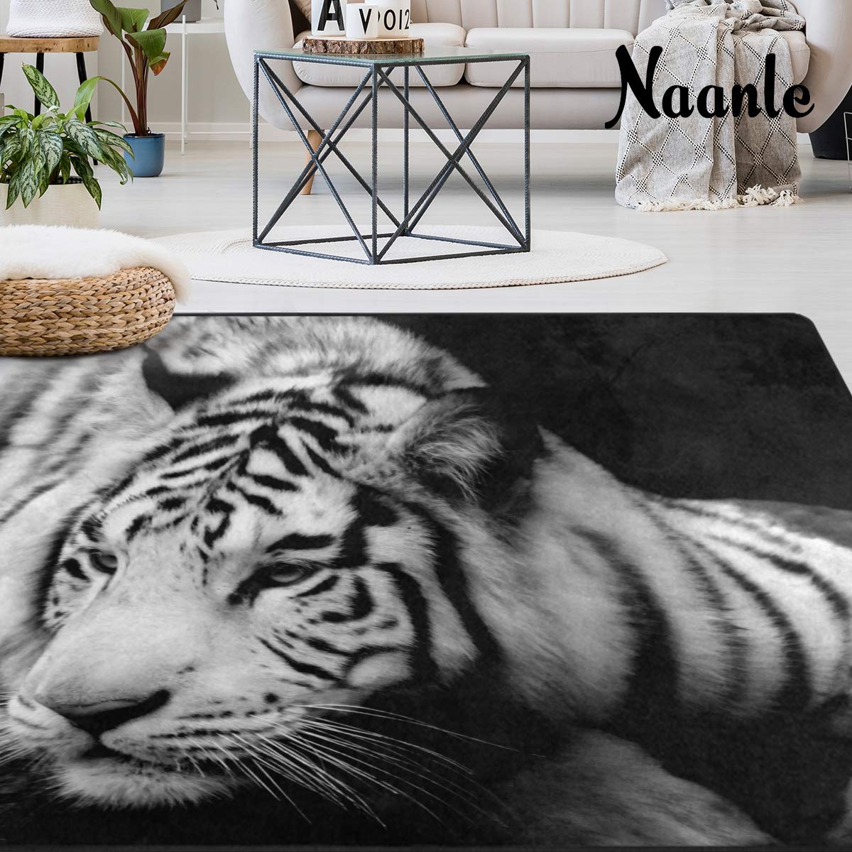 Naanle Zwierzę tygrys obszar dywan 13 cm x 18 cm, tajemniczy tygrys w czerni i bieli poliester obszar dywan mata do salonu jadalni akademika pokoju sypialni dekoracja domu