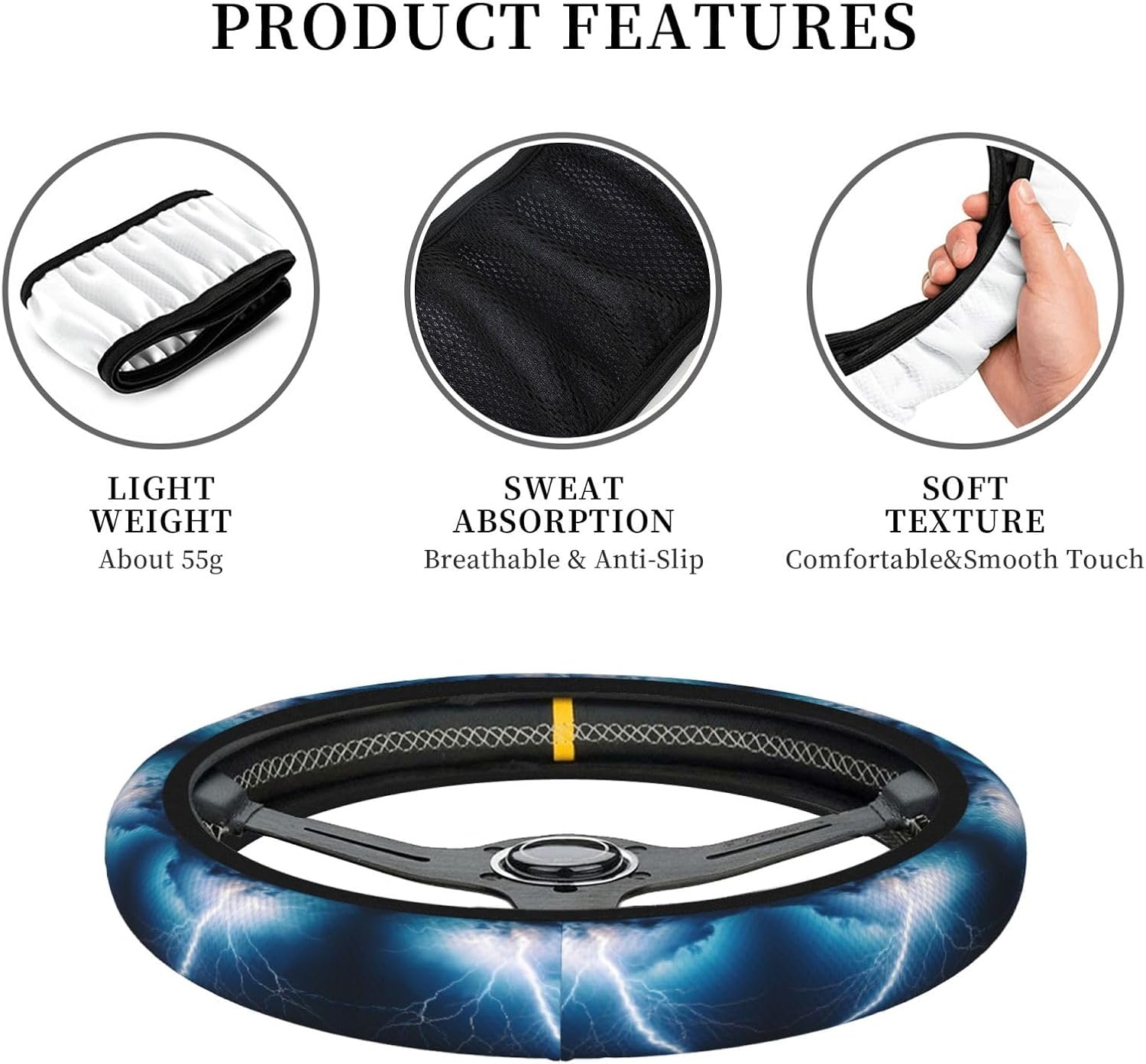 Lightning Universal Steering Wheel Cover for Cars, Steering Wheel Protective Cover, Double-Layer Thickened Steering Wheel Cover (15 inches in Diameter),