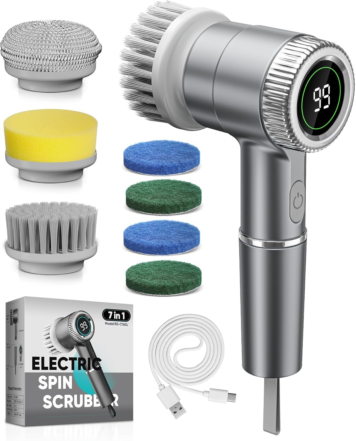 Buy Electric Spin Scrubber, Cordless Cleaning Brush with 7 Replaceable