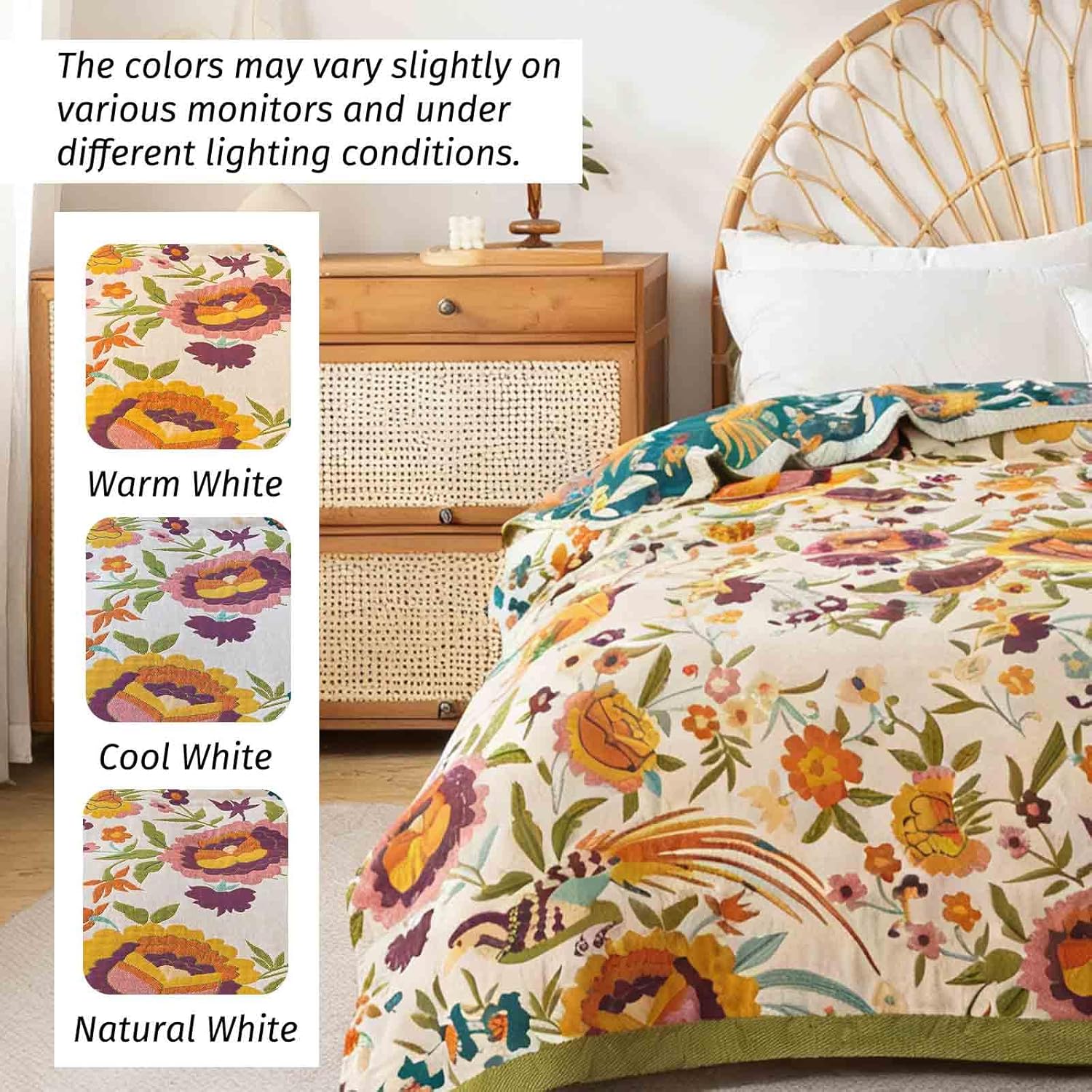 Qidordour Boho Throw Blanket, 60"x80" Muslin Blankets for Adult, 100% Organic Cotton Blanket for Couch Sofa, Lightweight Quilt, All Season Bed Throw, Farmhouse Home Decor, C-Phoenix Floral - Image 8
