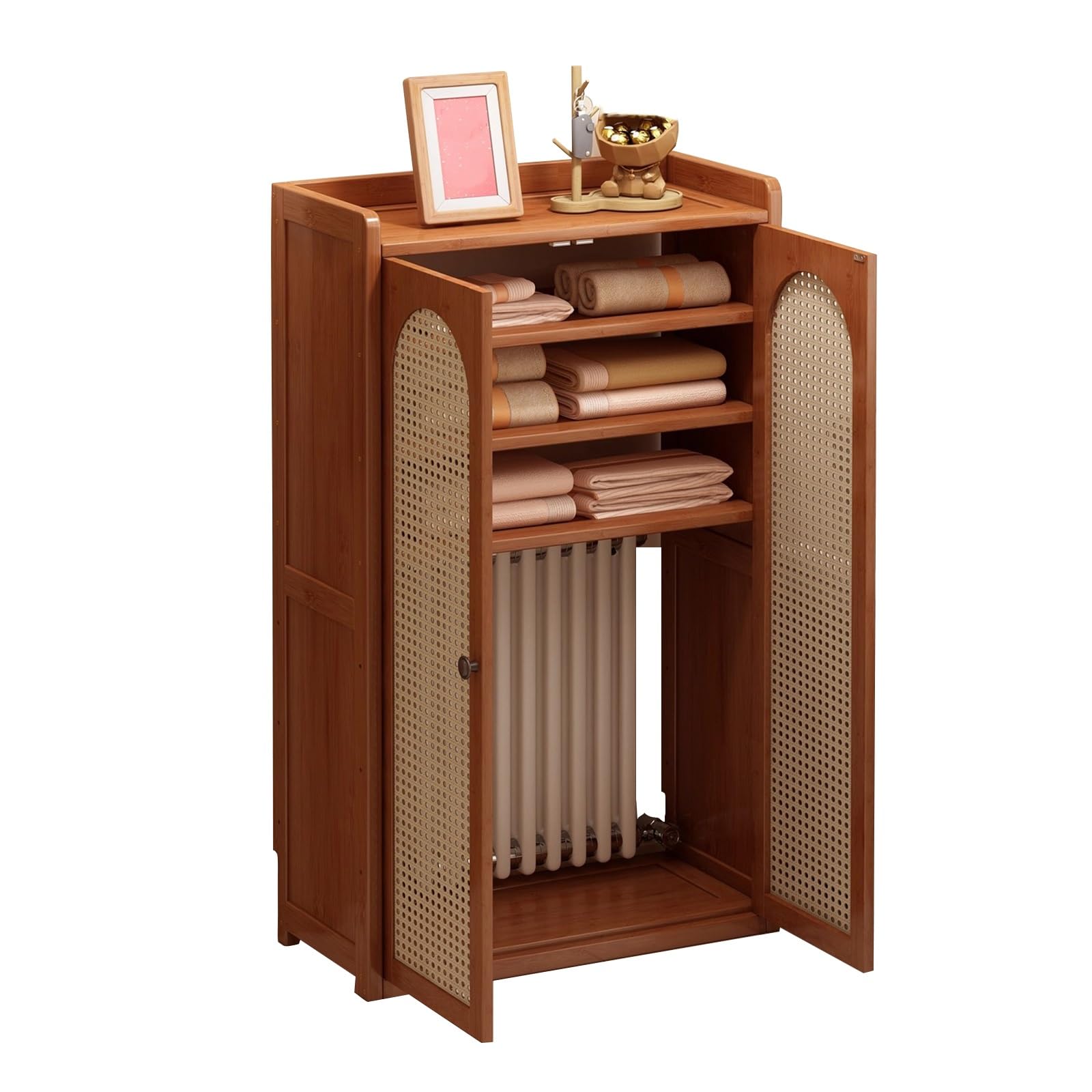 Cubierta de radiador y mueble cubreradiador ventilado de madera blanca