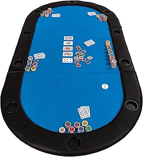 GAMES PLANET Faltbare Pokerauflage „Straight Flush“ mit Tasche, 208x106x3 cm, MDF Platte, gepolsterte Armauflage, 10 Getränkehalter, blau