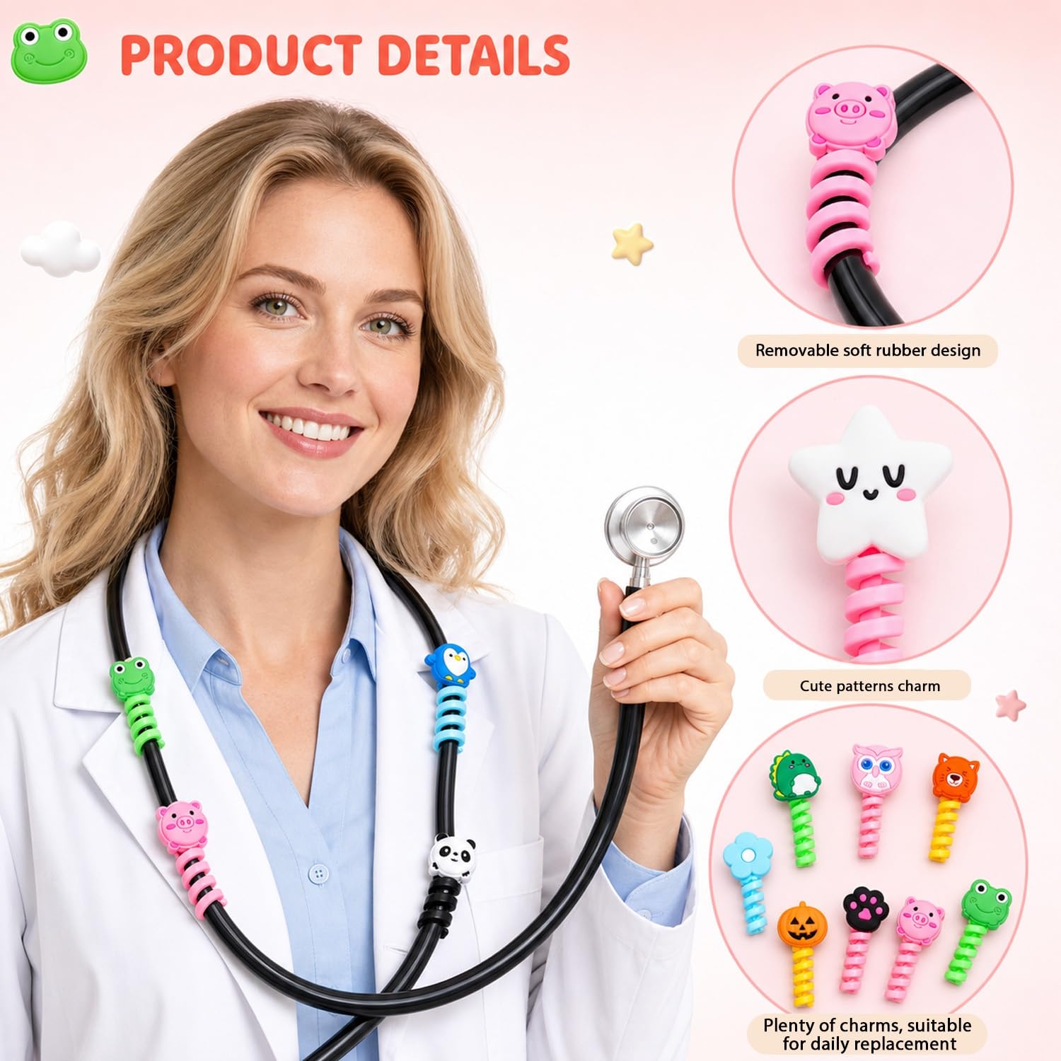 20 Pcs Cute Spiral Cartoon Animals Stethoscope Charms for Nurses