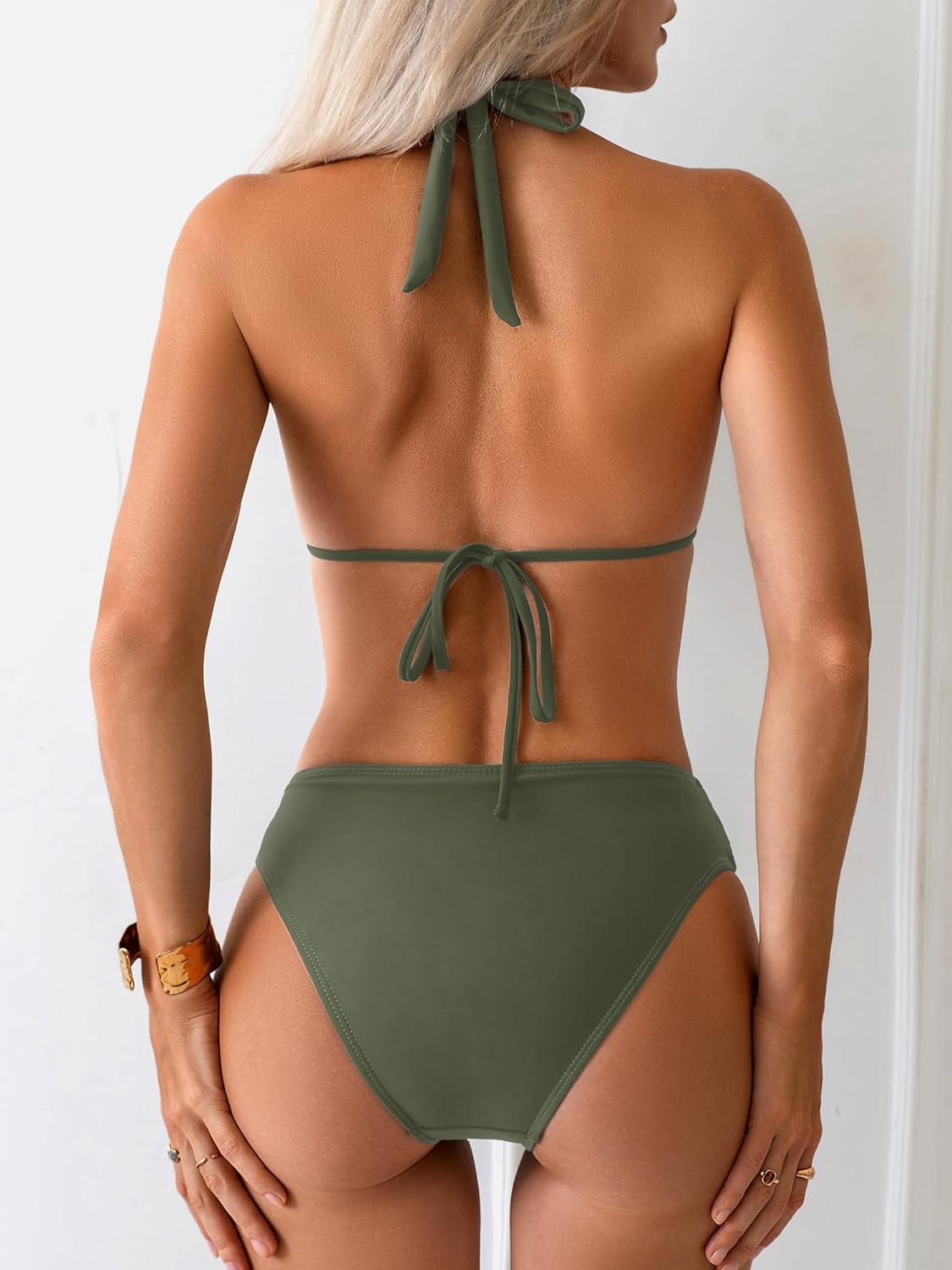 TASHEHE Women's Bikini Set Ruched Triangle Swimsuit Two Piece Sexy V Cut Bathing Suit