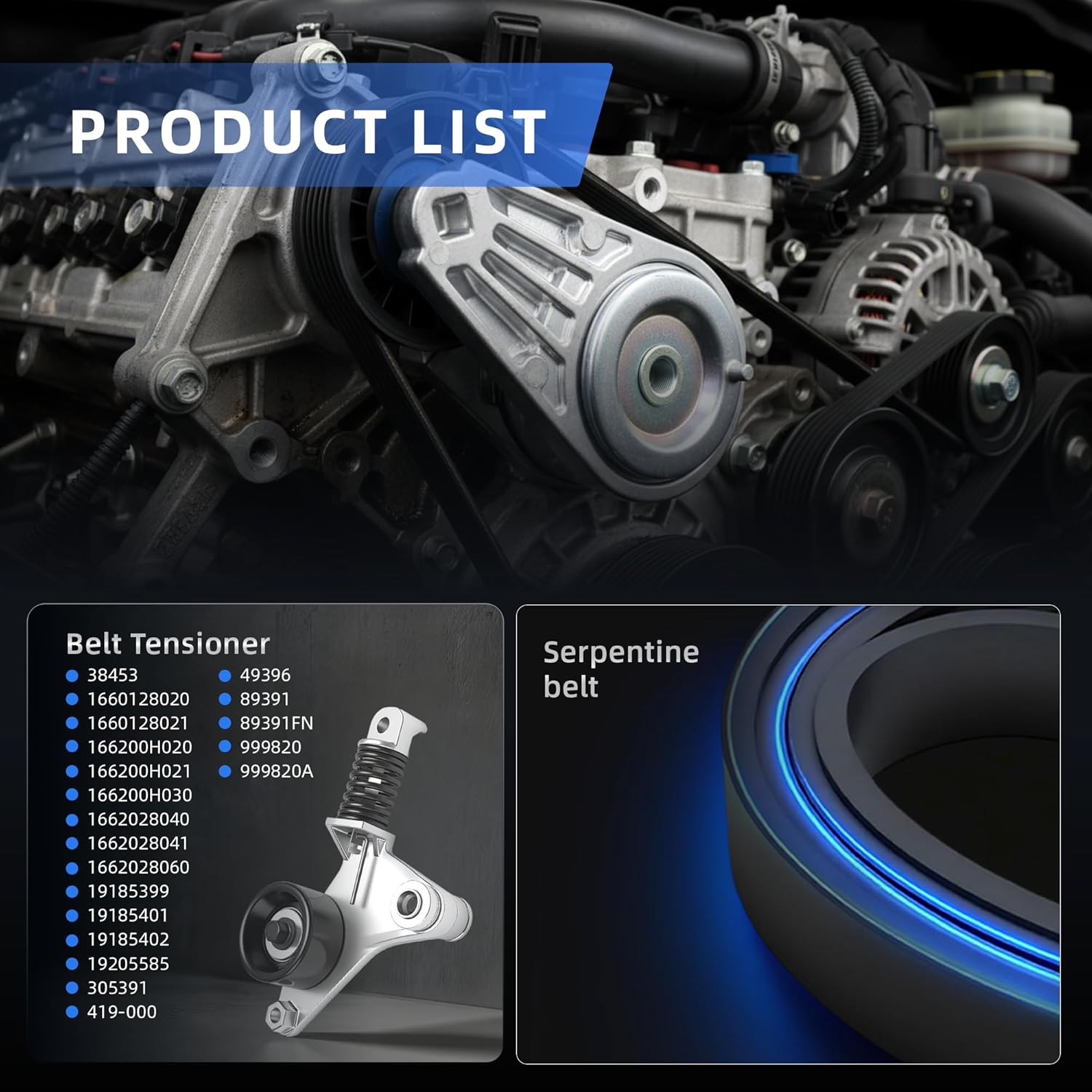 Belt Tensioner Serpentine Belt Kit for Toyota Camry 2.4L Gas only 2007-2009, for Pontiac Vibe 2.4L 2009-2010 With Air Conditioning, 999820A, 38453, 1660128020, 1660128021