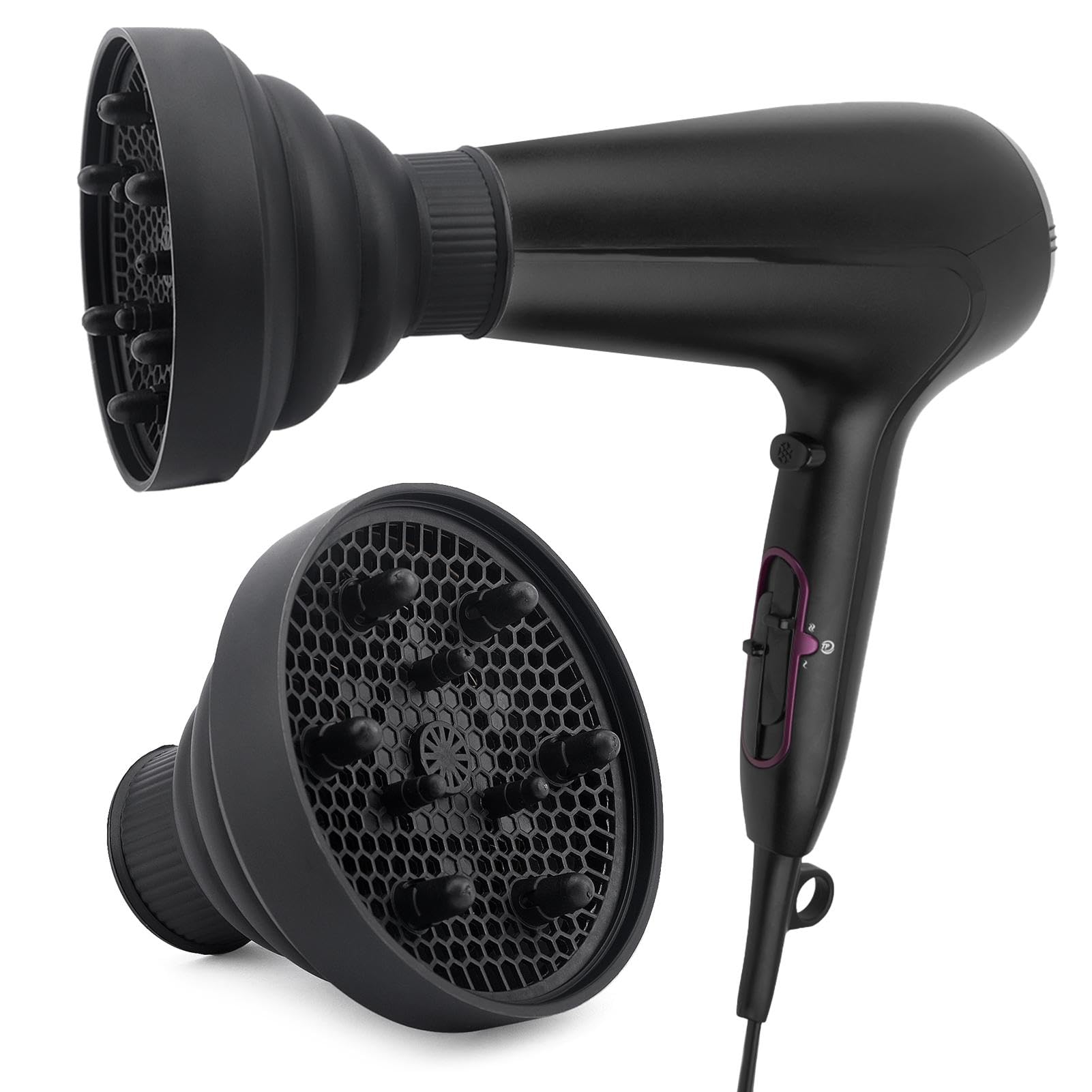 Universal Hair Dryer Diffuser Collapsible Hair Dryer Diffuser Attachment for Curly and Natural Wavy Hair Hair Profession Blow Dryer Diffuser Fit Most Hair Dryers(Colour:Black)