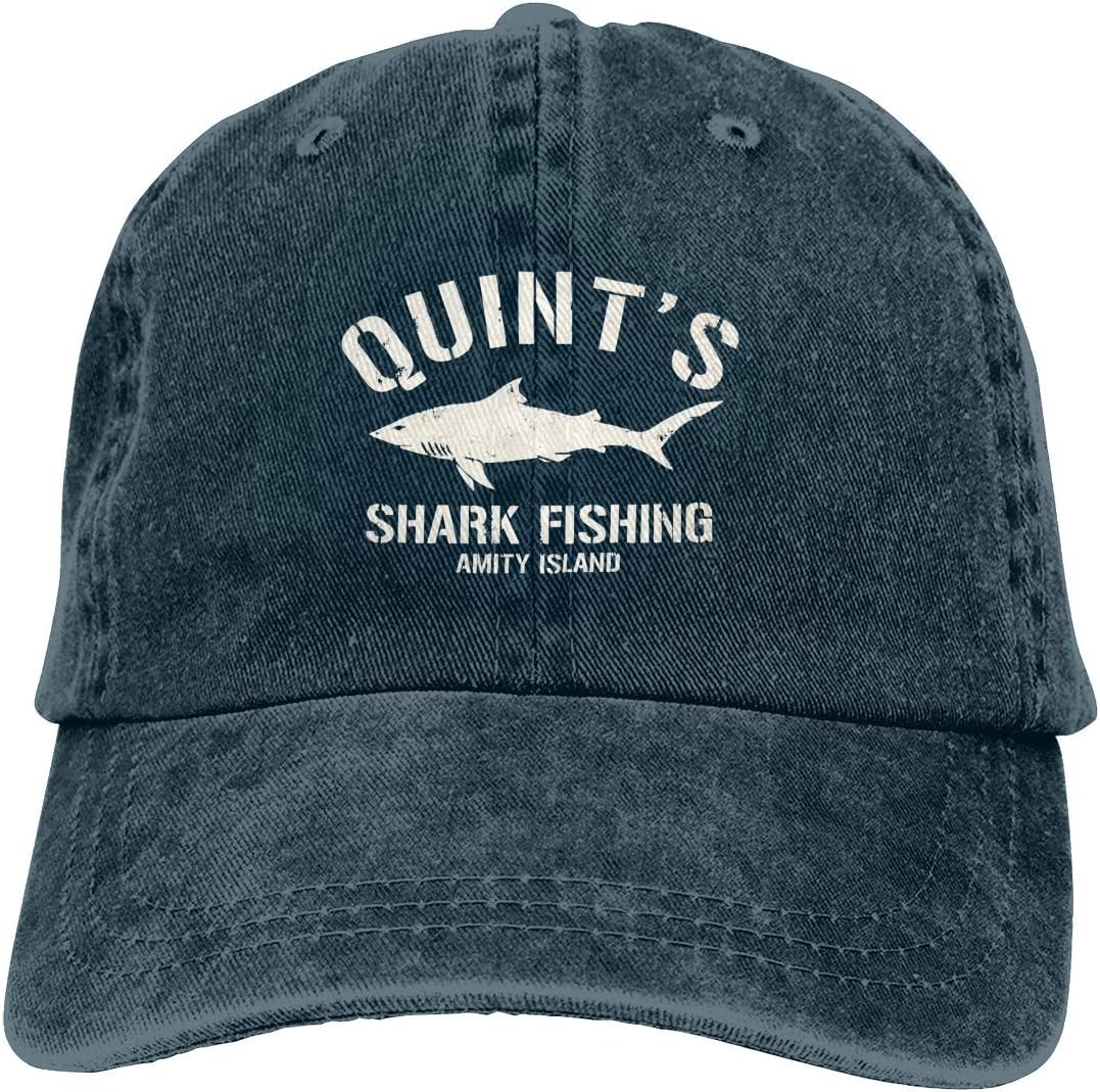 Unisex Adults Vintage Washed Baseball Cap Adjustable Dad Hat - Quint Shark Fishing Black