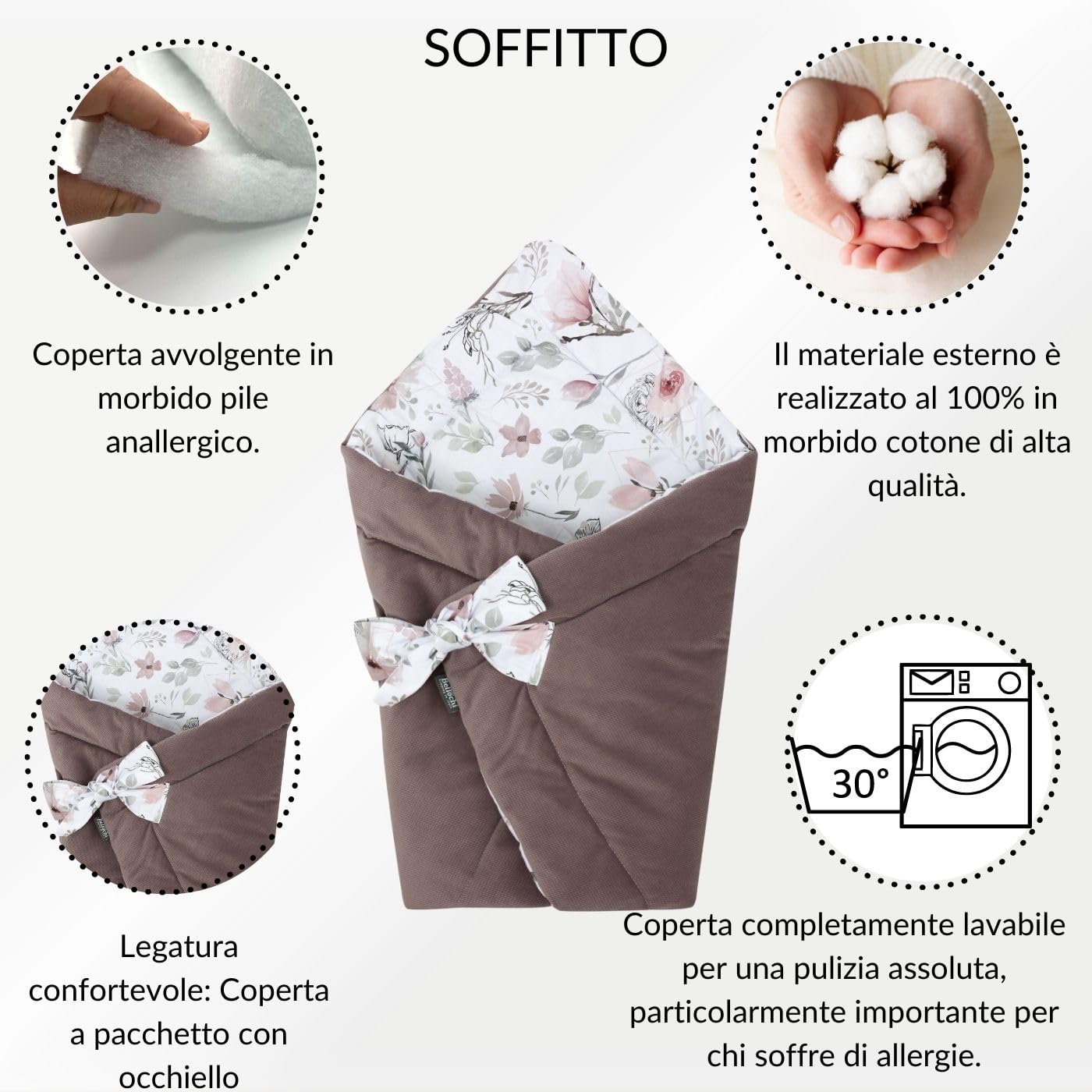 Bellochi Copertina Avvolgente Neonato - Universale Sacco Neonato per Ovetto Carrozzina Gondola Seggiolino Auto - Antialergico - cotone e velluto - Choco Fantasy