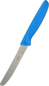 Dairy Blue Kitchen Knife - 4.5 Steak and Vegetable Knife - Razor Sharp Curved Tip, Serrated Edge - Color Coded Kitchen Tools by The Kosher Cook