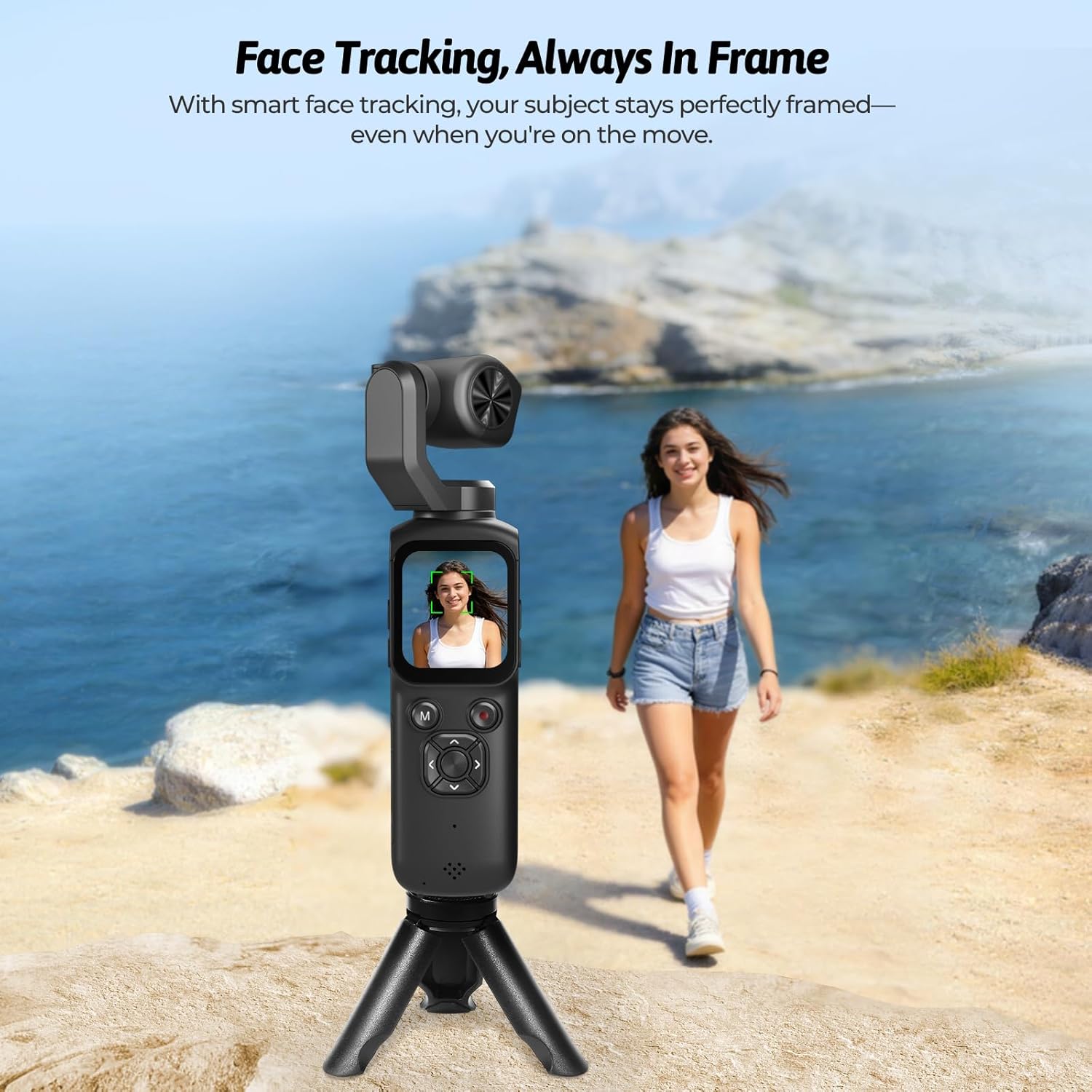4K Vlogging Camera with CMOS Sensor, Face Tracking with Horizontal Gimbal Stabilizer & EIS, Digital Video Camera, Pocket Camera for Travel, Outdoor, Webcam for Streaming