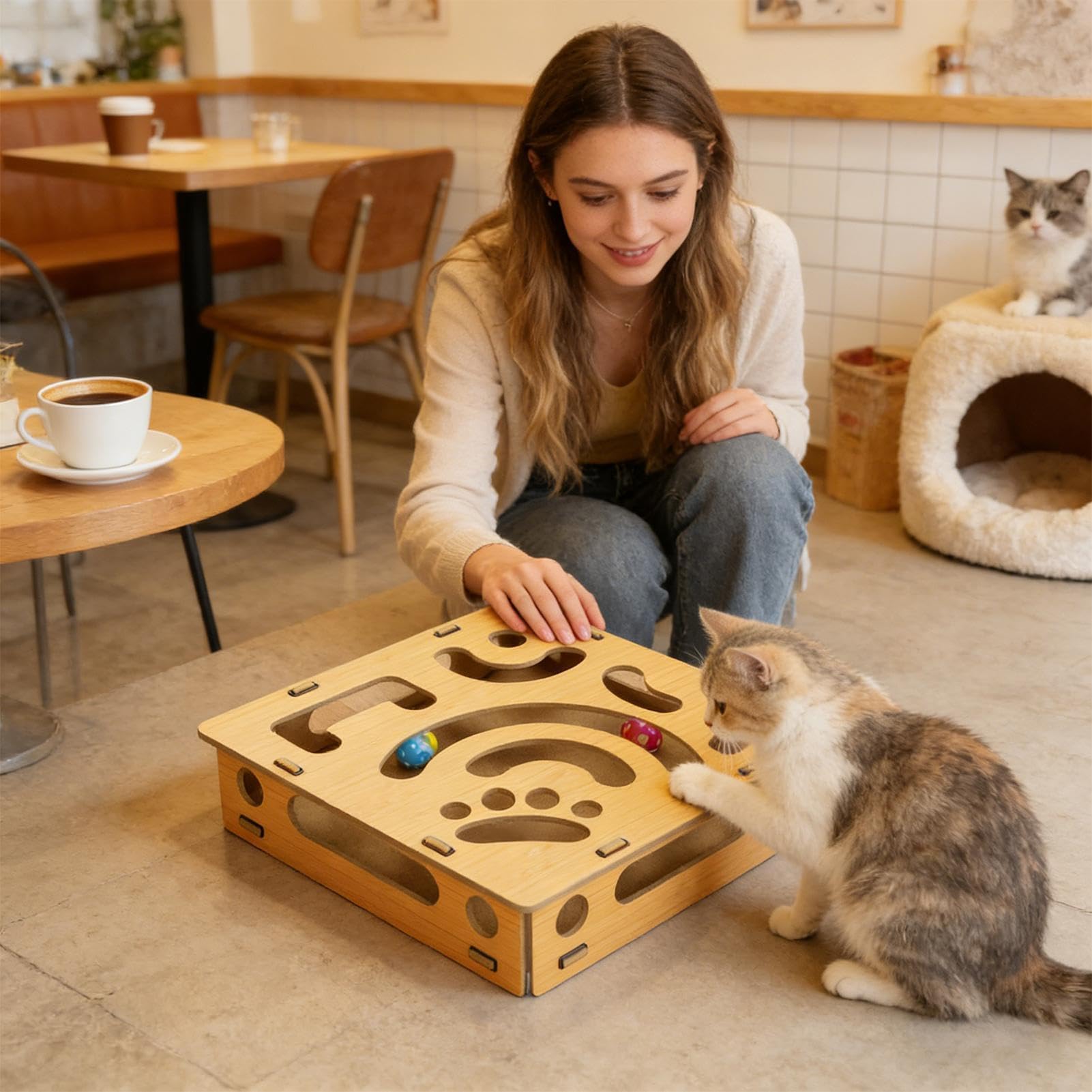 Boîte De Soin Des Griffes Pour Chat Jouet Interactif avec 4 Balles à