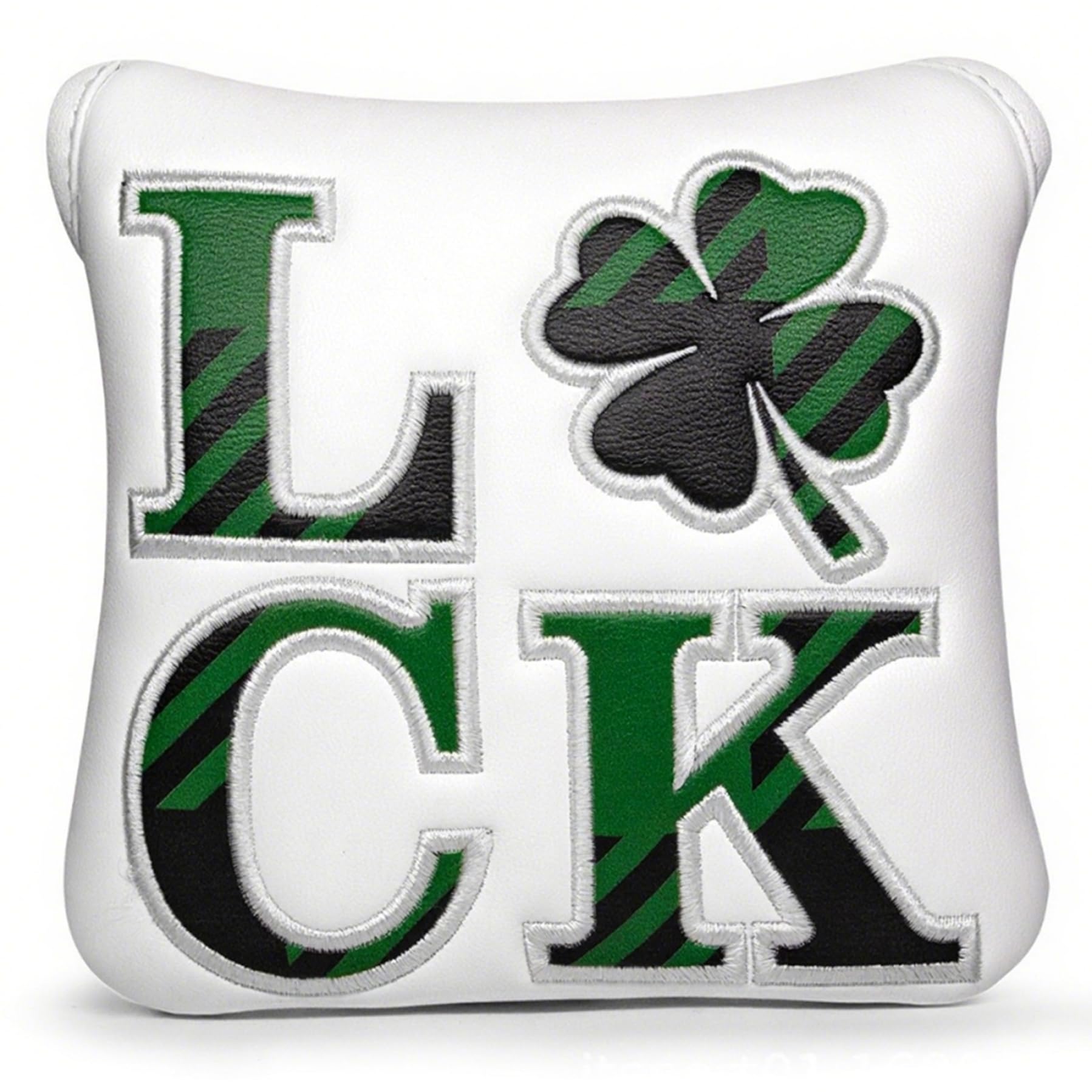 Putter Head Covers, Waterproof PU Square Mallet Putter Cover, Sport Accessories with Four Leaf Clovers Decor, White, Cover, Mallet Headcover