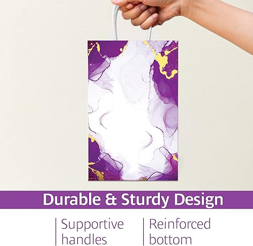 Miniatura 5 de HOUMY Bolsas de regalo de papel de diseñador con asas, diseño de patrón de mármol, base reforzada, caja de regalo de lujo para bodas, cumpleaños y