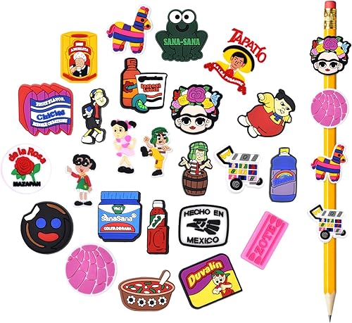 24 adornos mexicanos para lápices, clip de lápiz, decoración de regalos, premios de Chavo del ocho, suministros de oficina