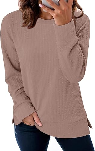 ONLYSHE Womens Shirts Long Sleeve Crewneck Tunic Tops Casual Lightweight Knit Solid Color Sweatshirts Trendy Blouse Basic Tee