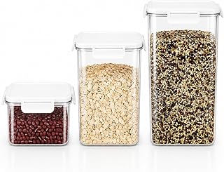 Airtight Food Storage Containers with Lids, 3 Pack Pantry Organization Canisters for Flour, Sugar, Cereal, Rice and Oats, BPA Free Kitchen Storage Jars with Scoops, Labels and Marker