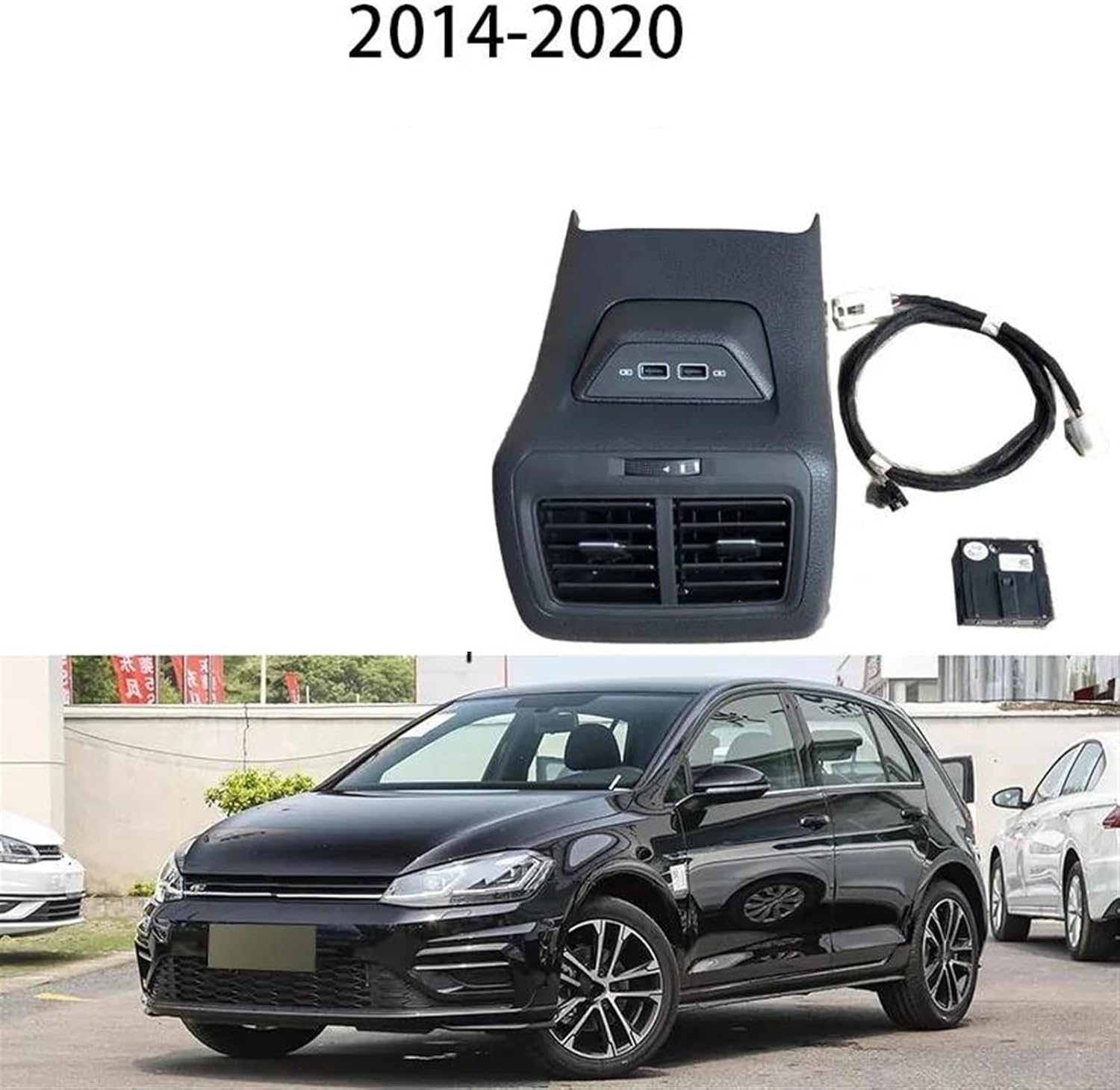 Car Air Outlet Armrest Panel Grille Air Outlet for Golf 7 MK7 2014-2020 Rear Air Conditioner Outlet with 2 Charging Ports