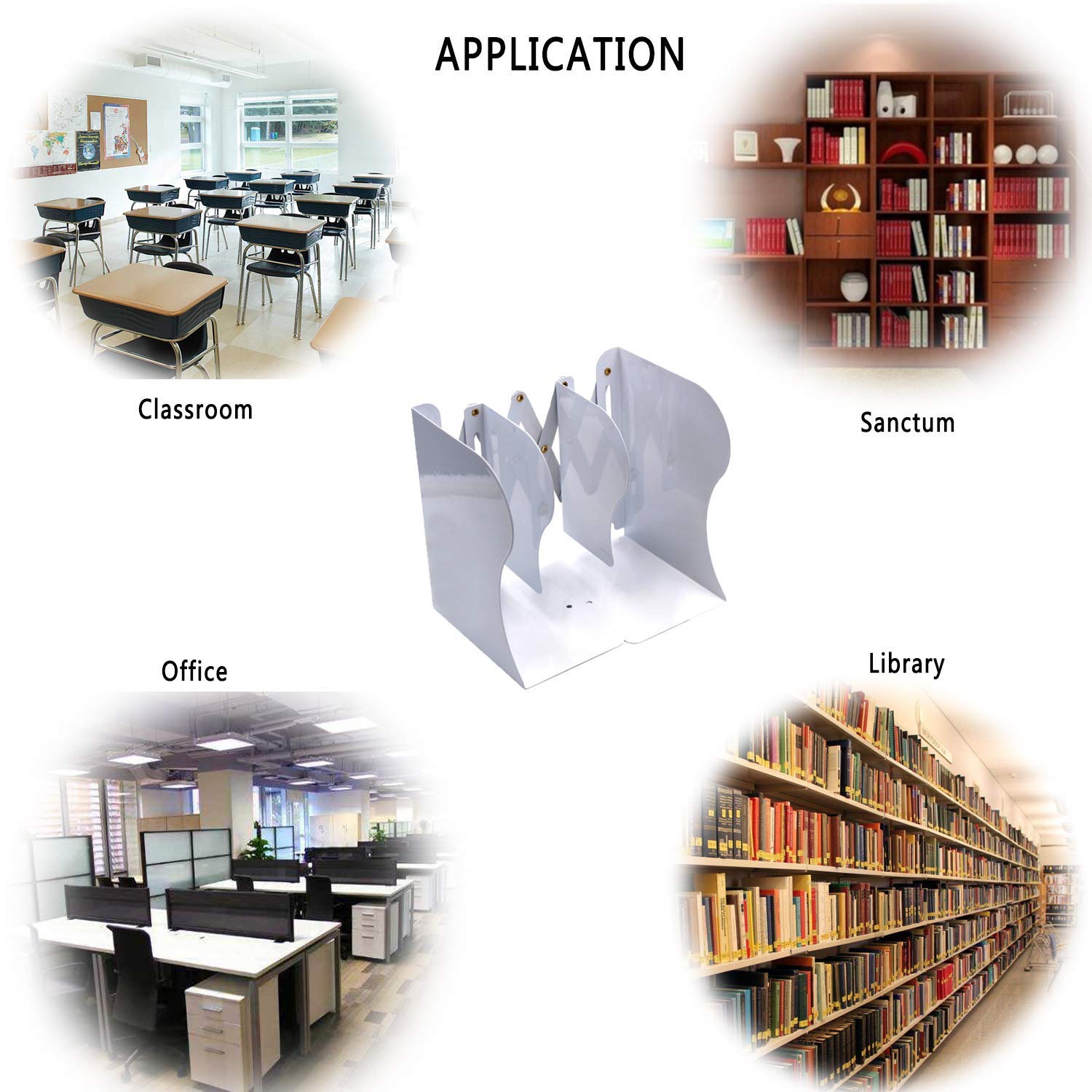 Qualsen Buchstütze, Verstellbar Buchstützen Kinder Metall Bücherhalter, rutschfeste Bücherstützen Bücherständer Bookends für Schreibtisch, Bücherregal, Büro, (weiß-2) | 50 cm Ausziehbare Buchstützen, für Zuhause, Büro, Bibliothek, Rutschfeste Verstellbare