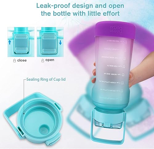 Miniatura 4 de BOTTLE BOTTLE - Botella de agua de medio galón (64 onzas) con pajilla, de mango grande, base protectora de silicona, botella de agua deportiva con